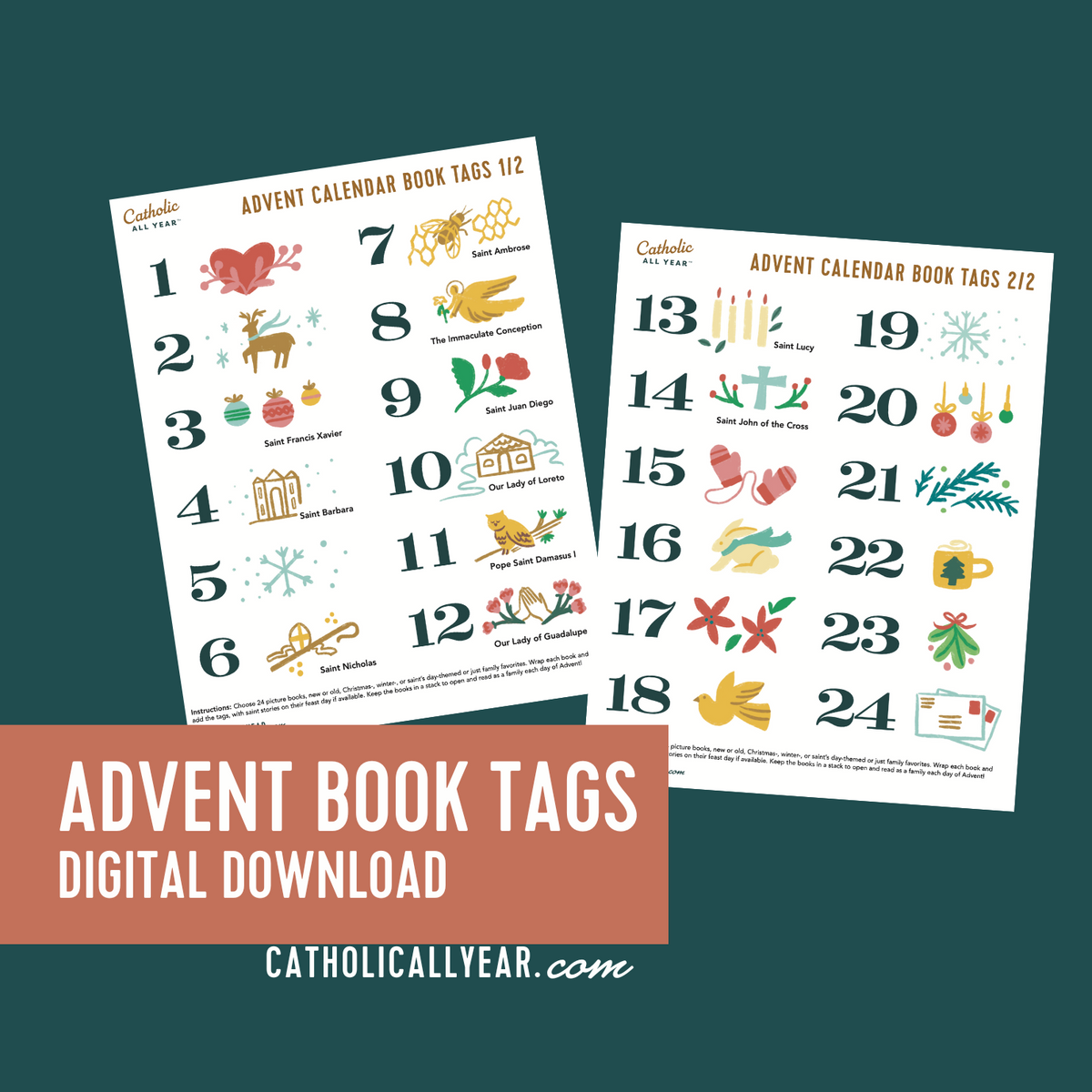 Set of 24 Printable Advent Book Stickers