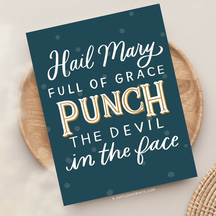Hail Mary Punch the Devil Greeting Card