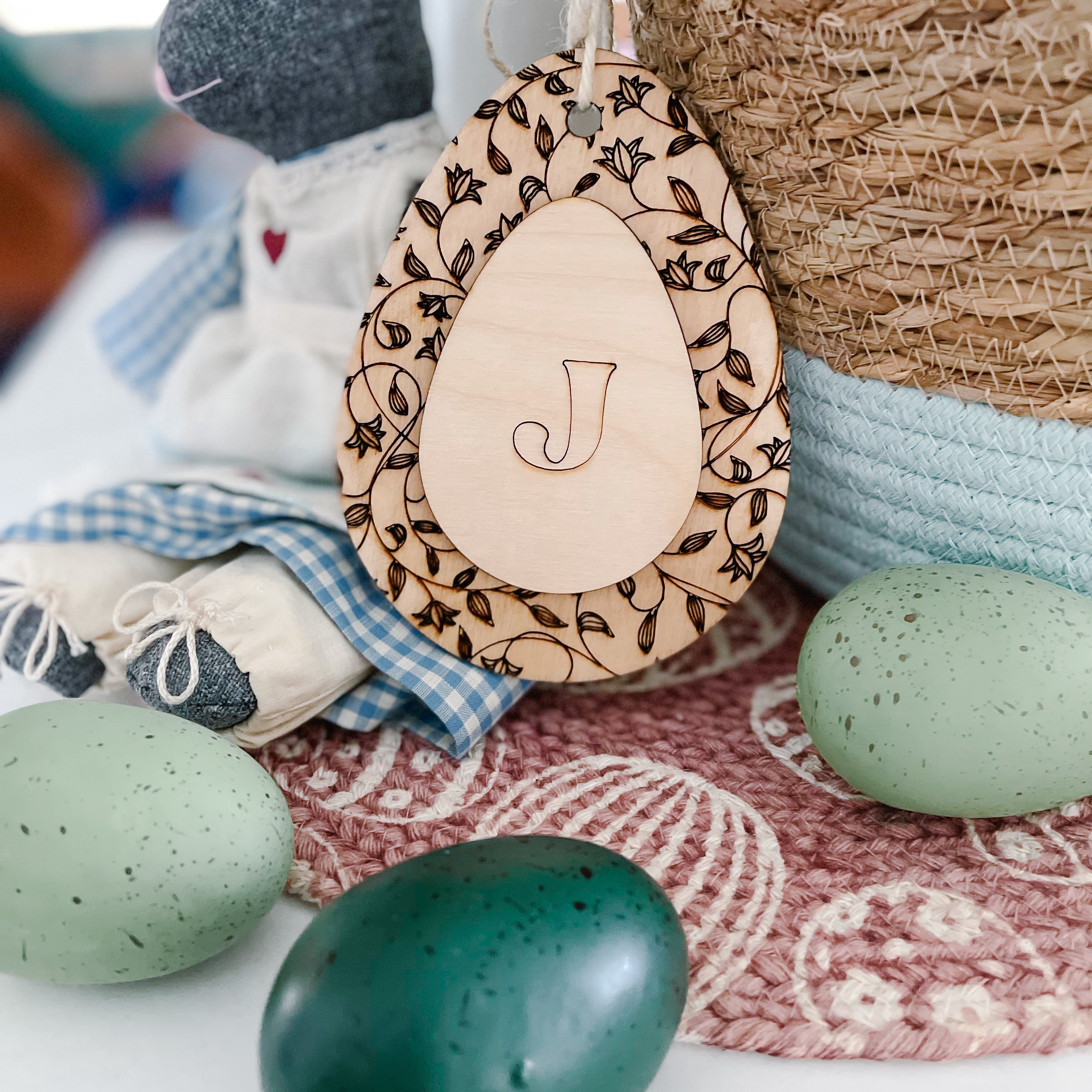 Custom Wooden Easter Basket Initial Tags
