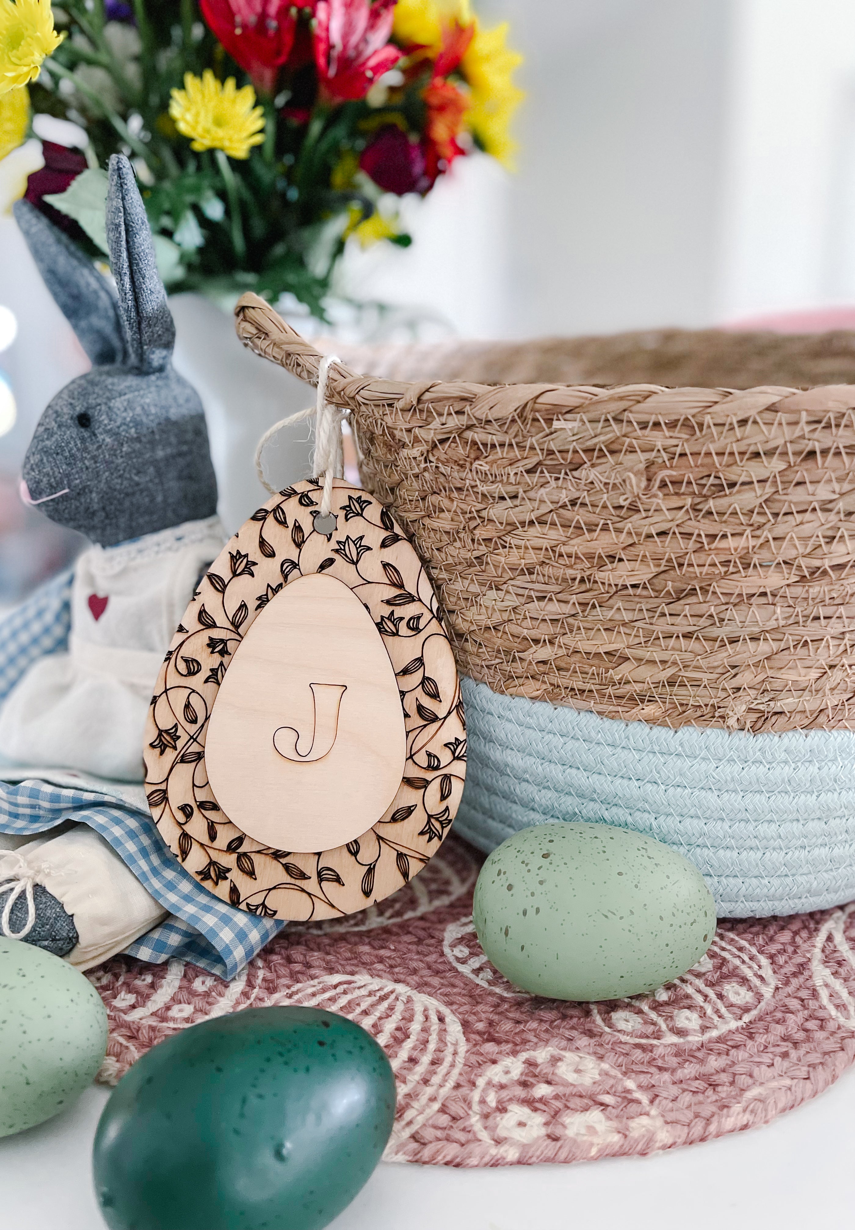 Custom Wooden Easter Basket Initial Tags