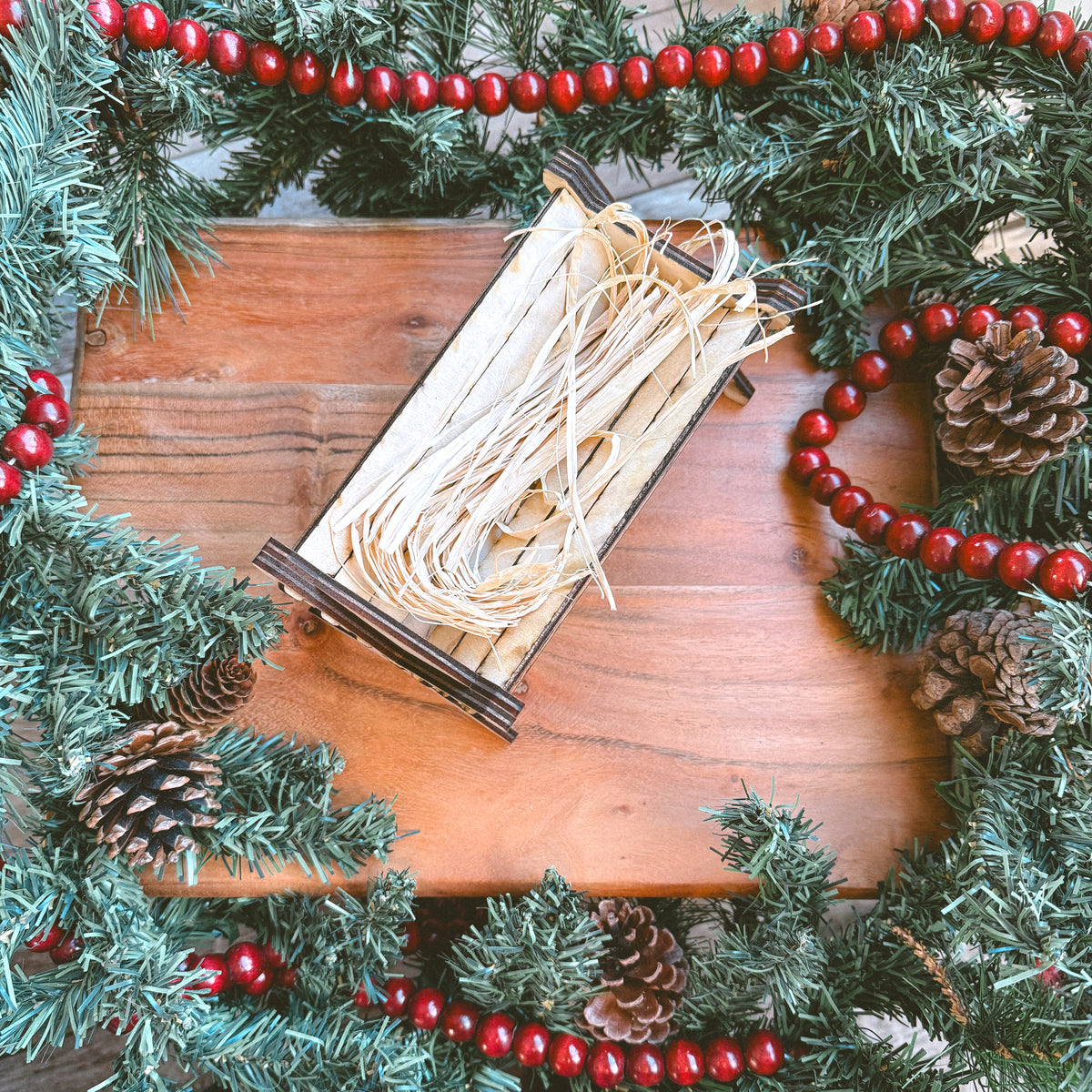 Mini Wooden Manger with Straw + Baby Jesus