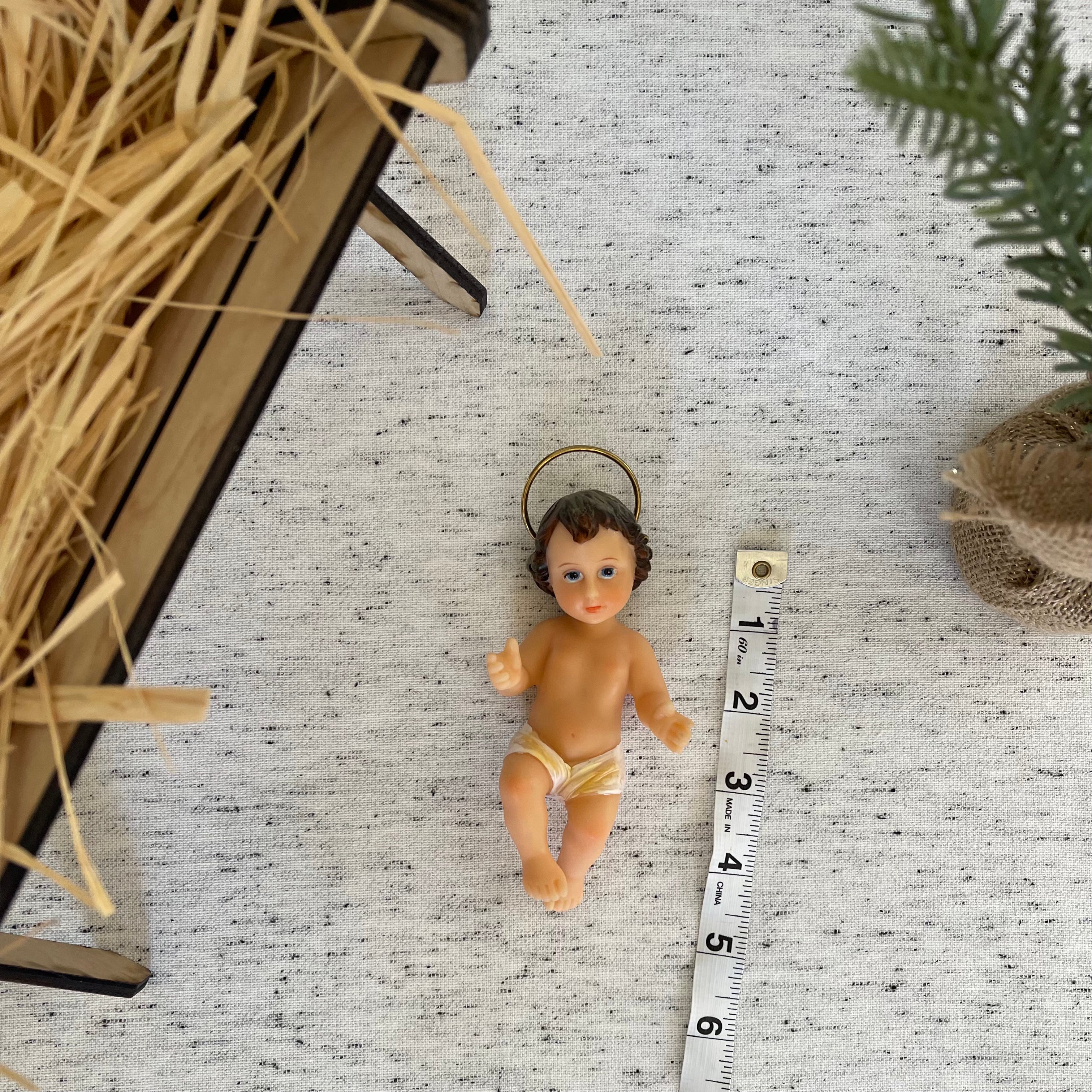 Standard Wooden Manger with Straw + Baby Jesus