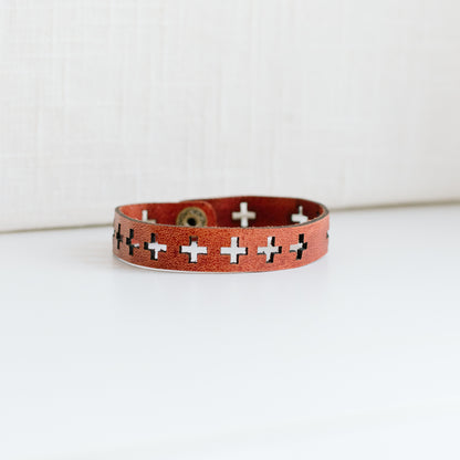 Leather Cross Rosary Bracelet