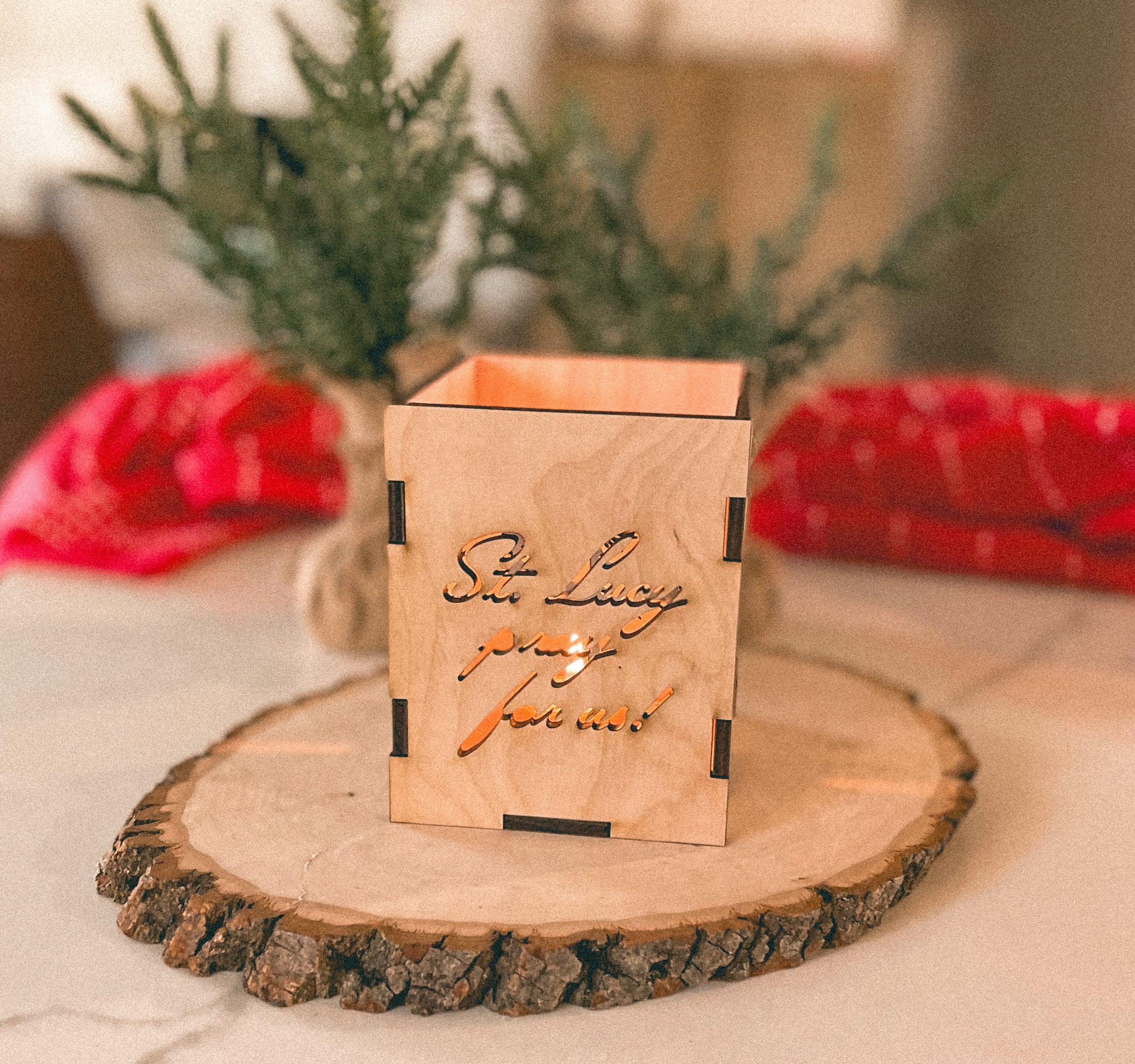 St. Lucy Wooden Candle Holder