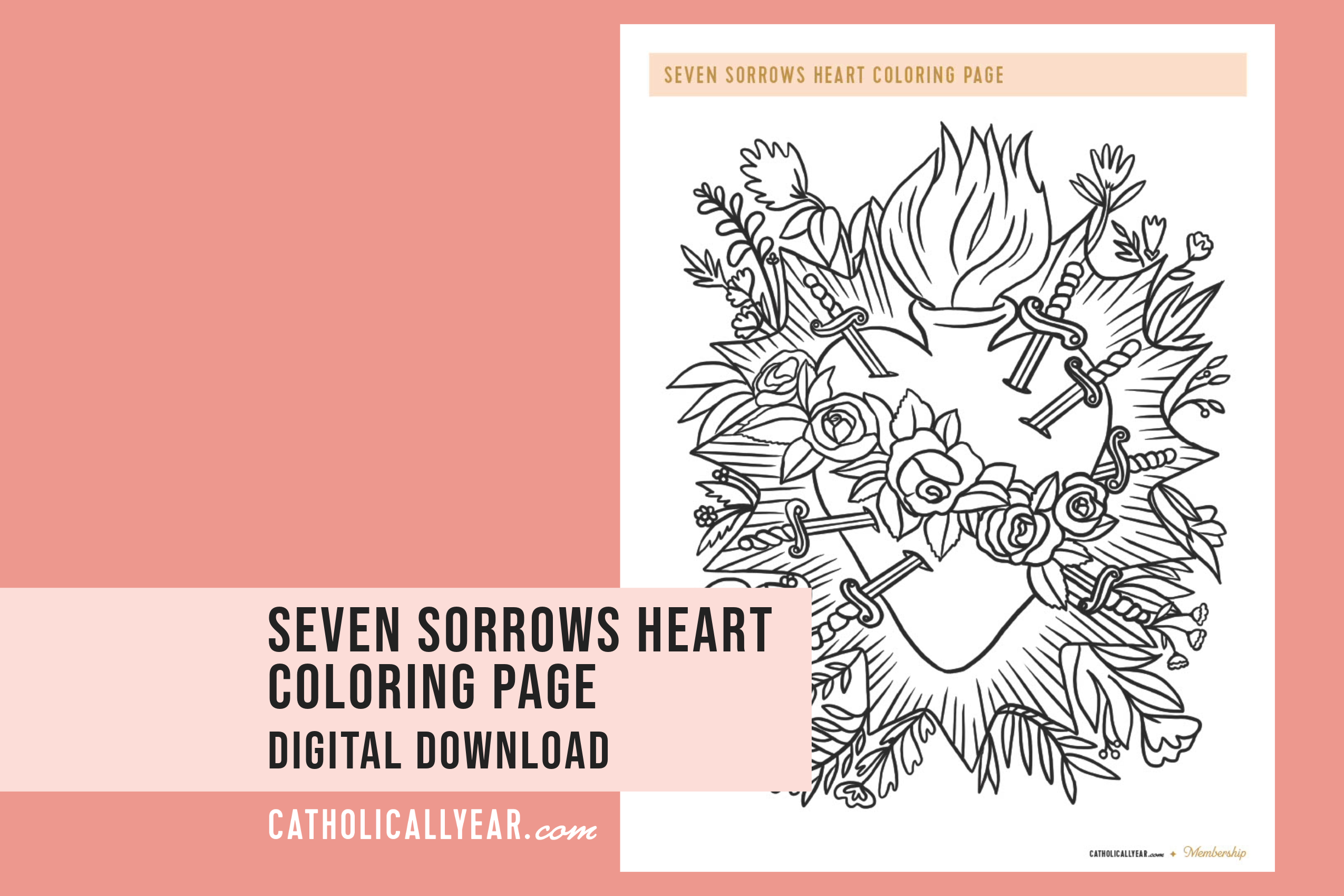 Seven Sorrows Heart Coloring Page {Digital Download}