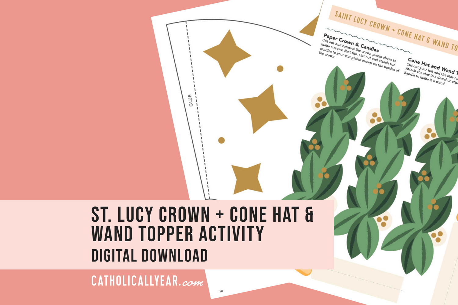 St. Lucy Crown + Cone Hat &amp; Wand Topper Activity {Digital Download}