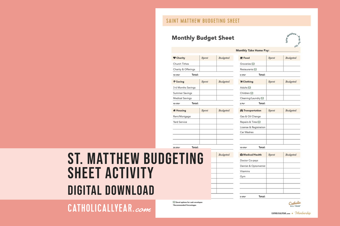 St. Matthew Budgeting Sheet Activity {Digital Download}