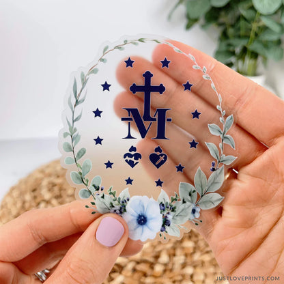 Floral Border Miraculous Medal Vinyl Sticker