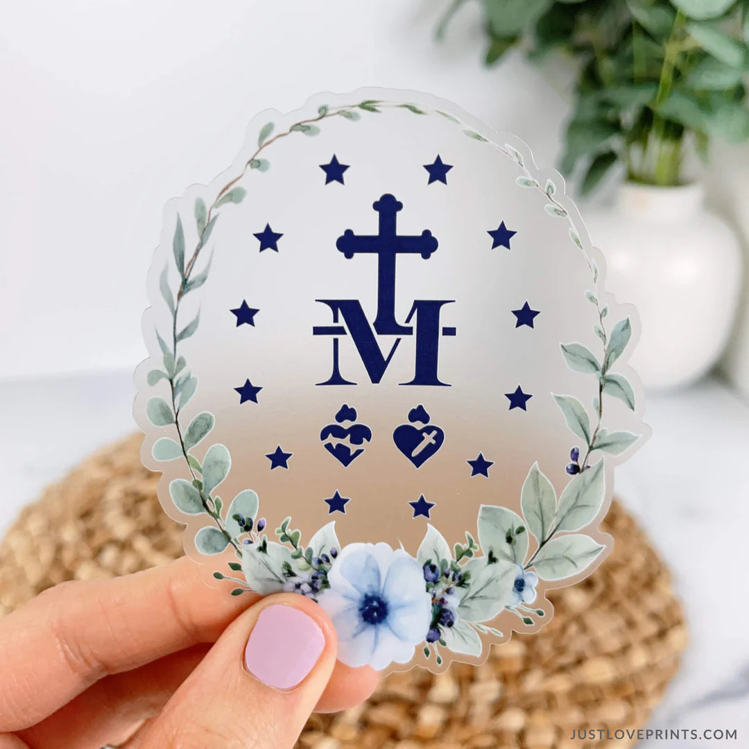 Floral Border Miraculous Medal Vinyl Sticker