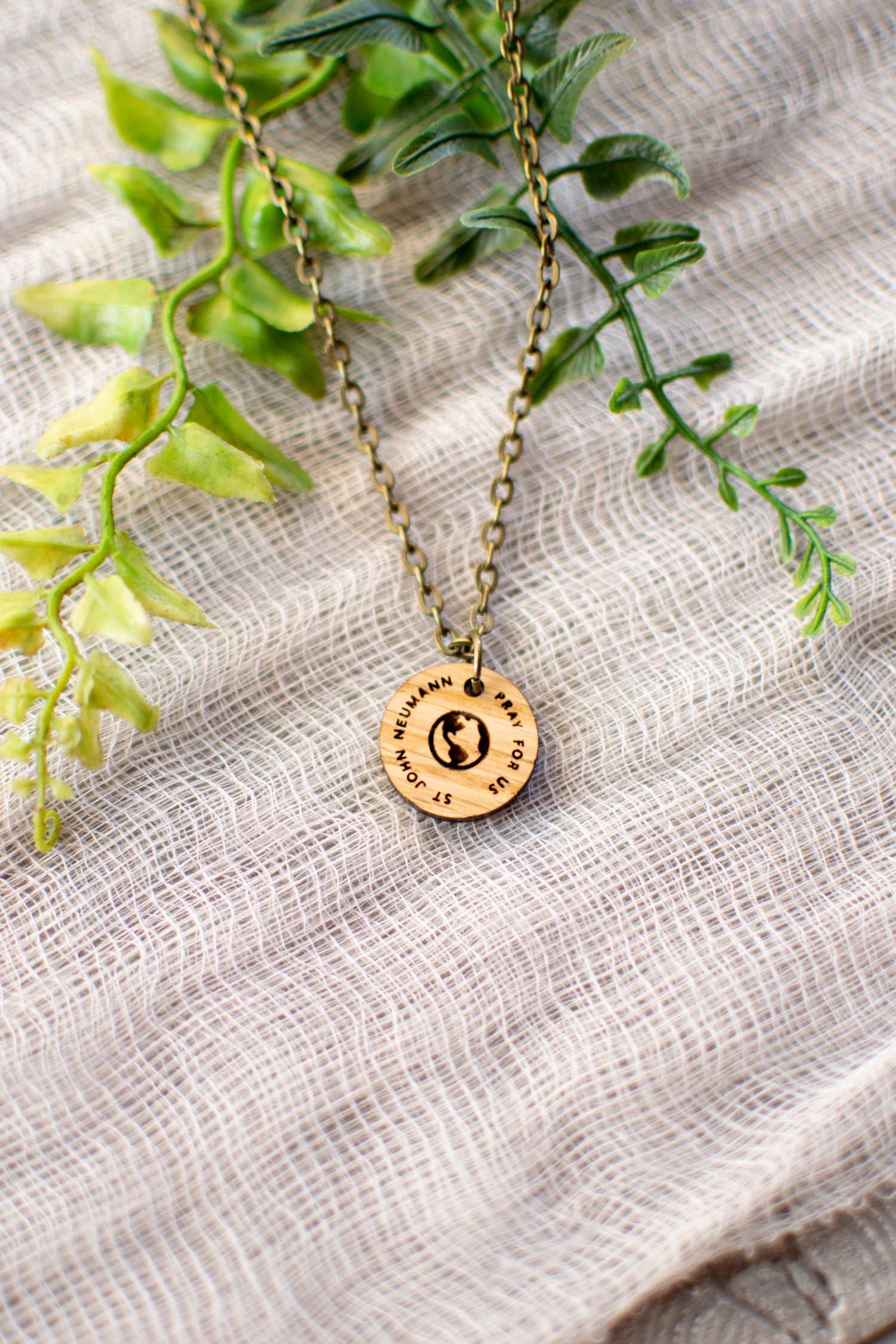 Wooden Saint Medal Necklace