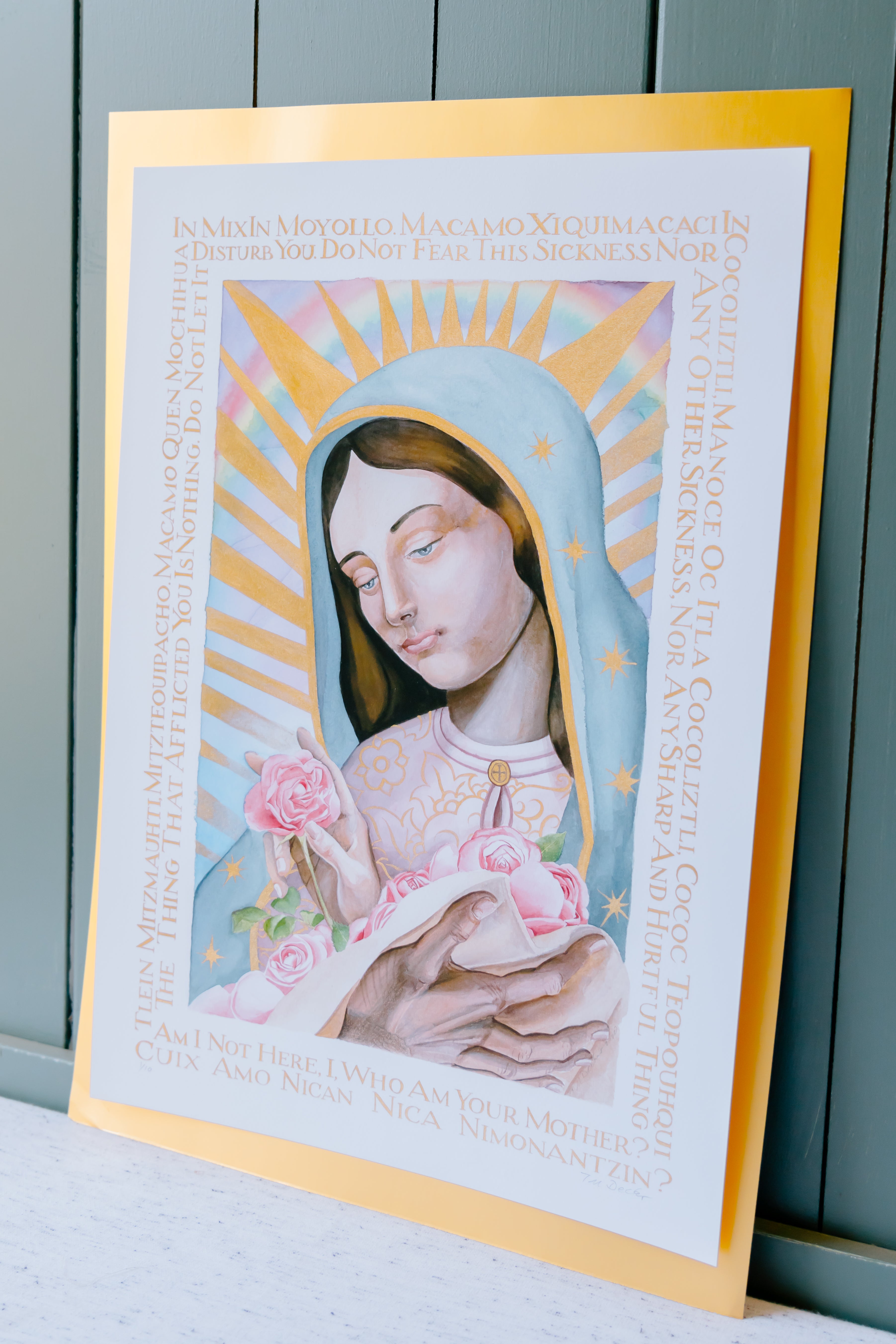 Our Lady of Guadalupe Arranging Flowers Giclee Print - 12”x 18”