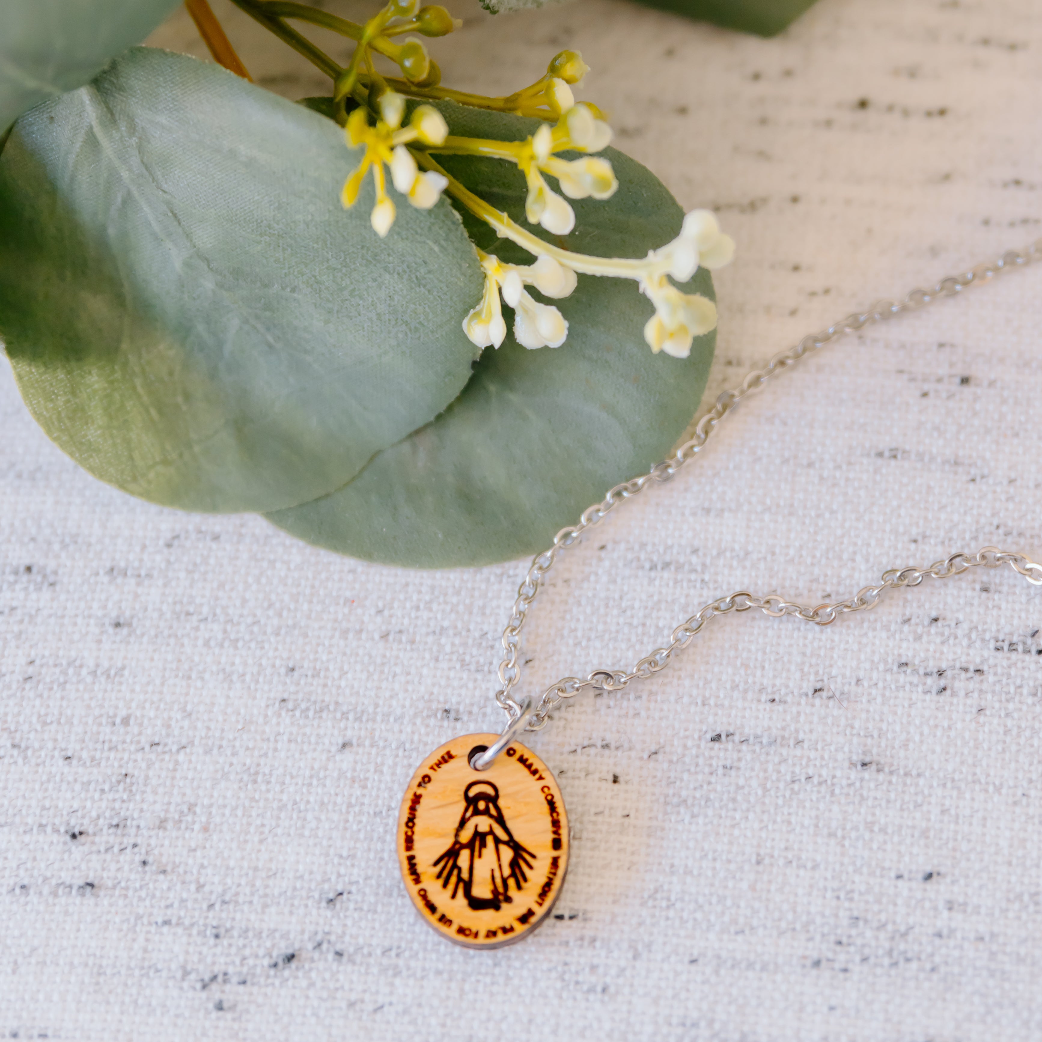 Wooden Devotion Medal Necklace