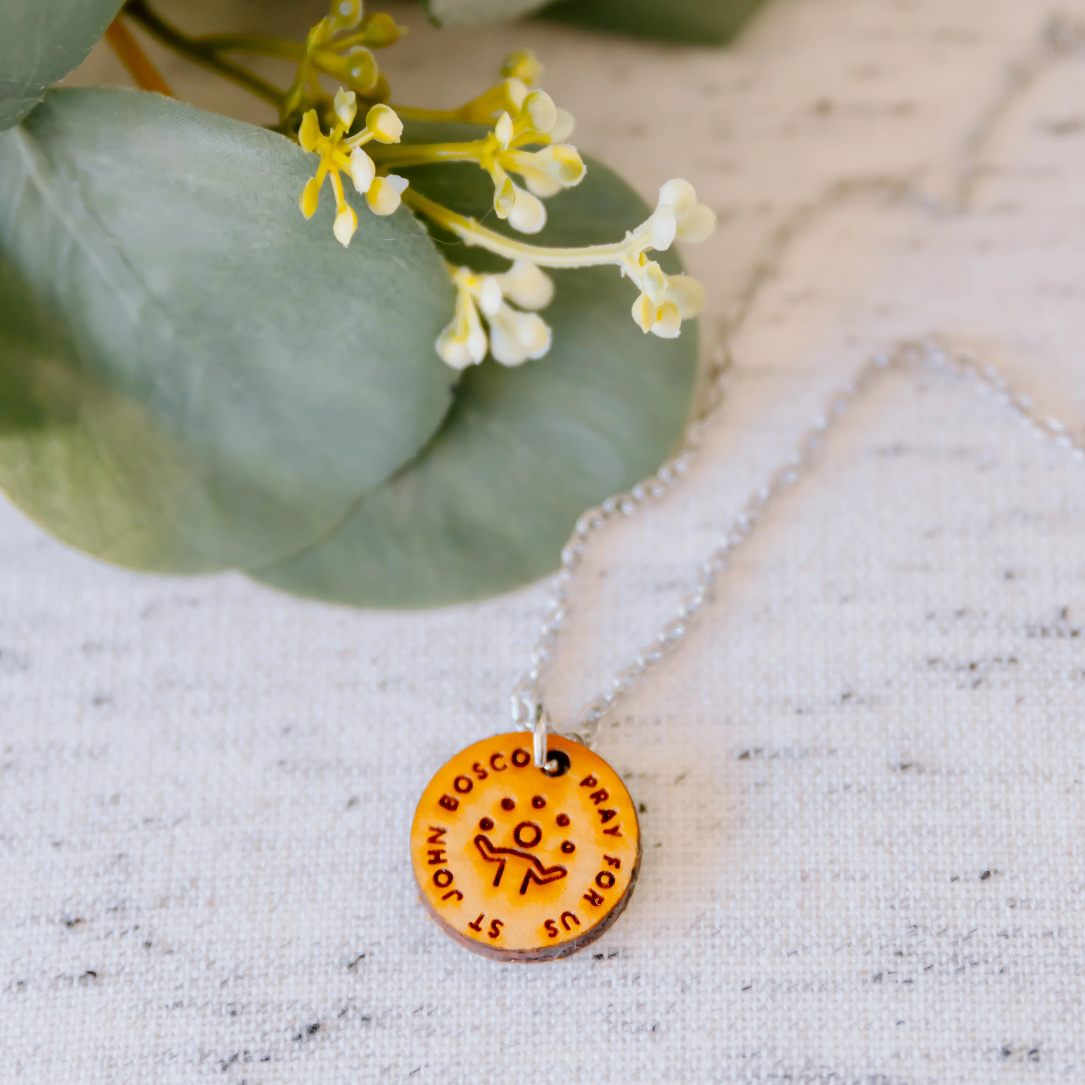 Wooden Saint Medal Necklace