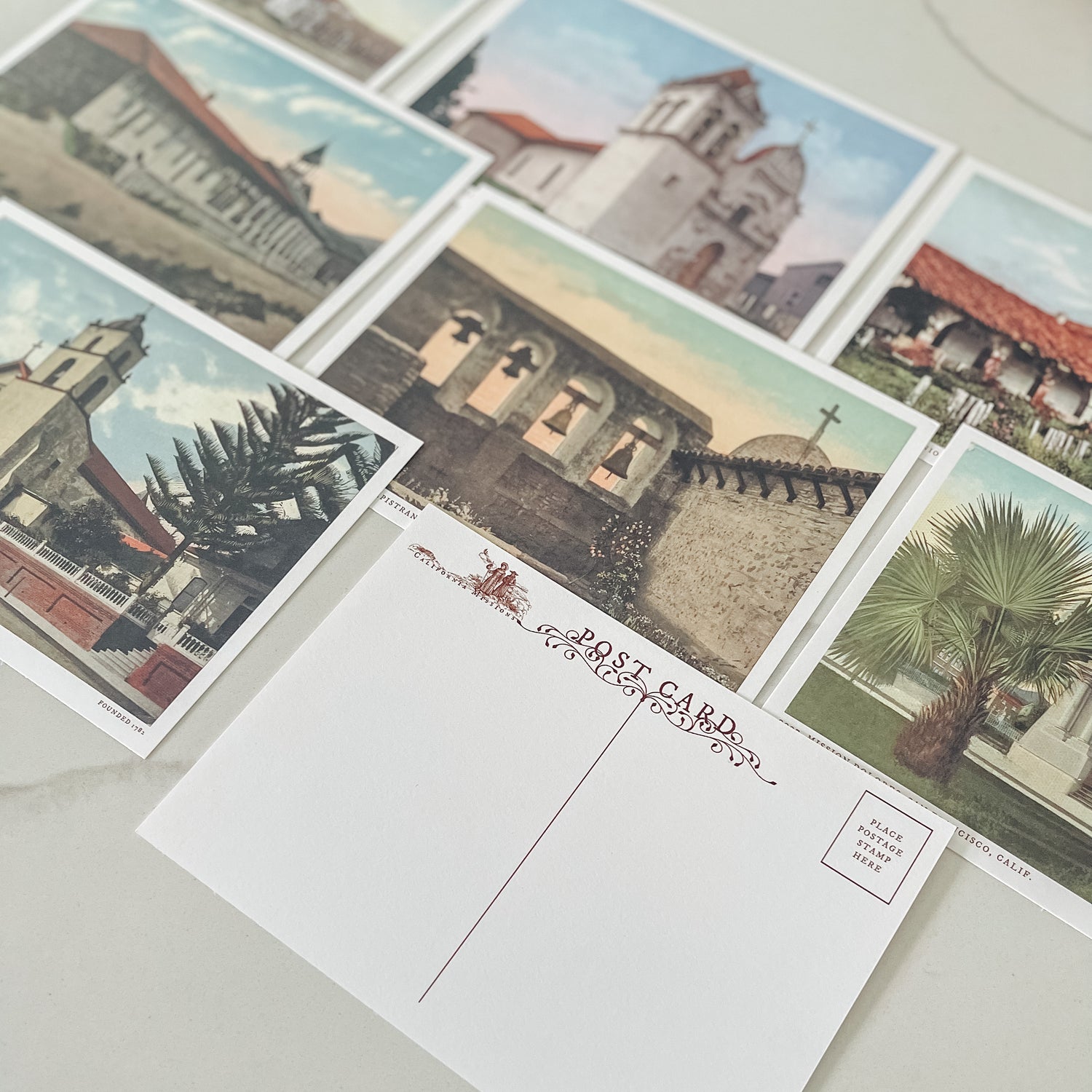 Colorized Vintage California Missions Postcard + Pencil Set