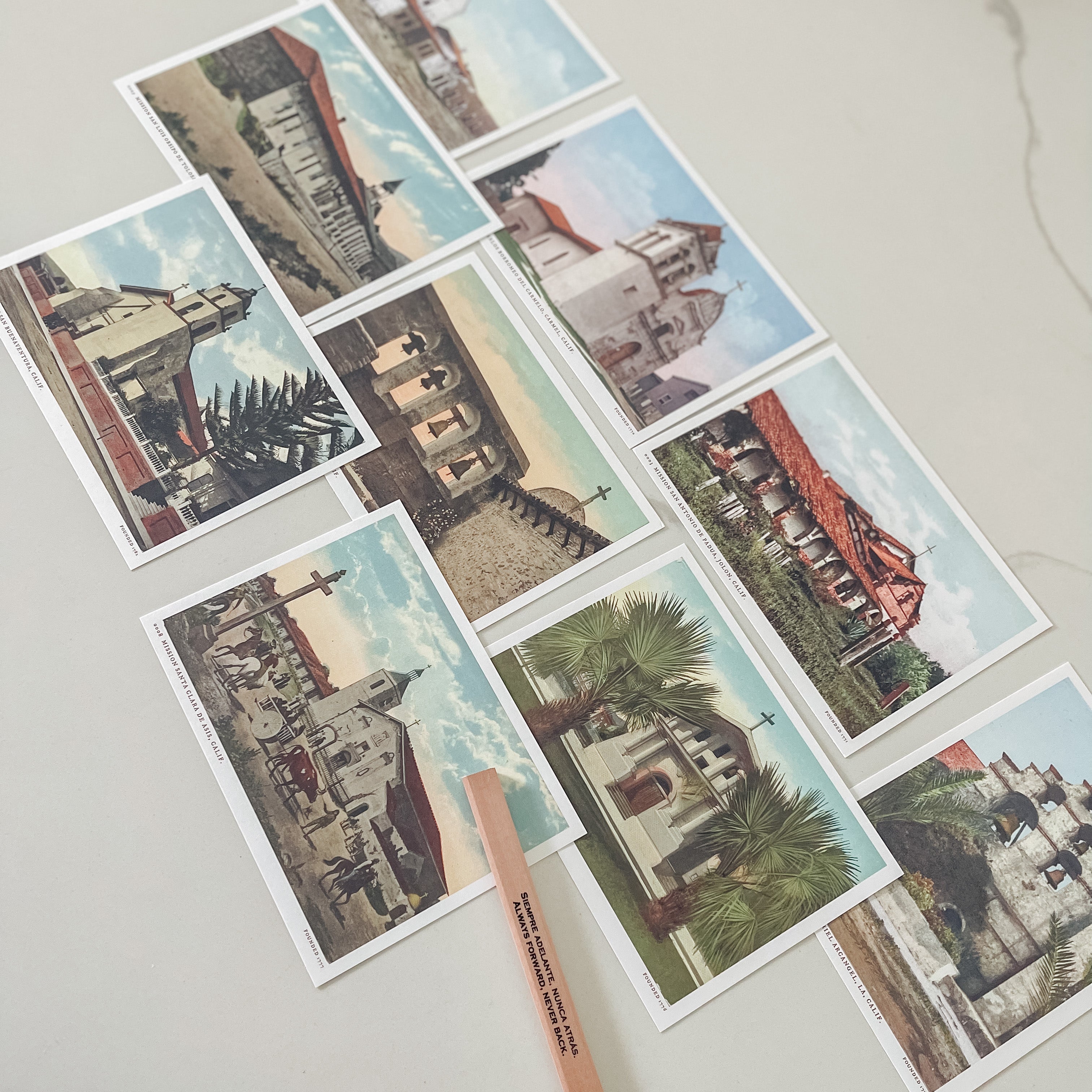 Colorized Vintage California Missions Postcard + Pencil Set