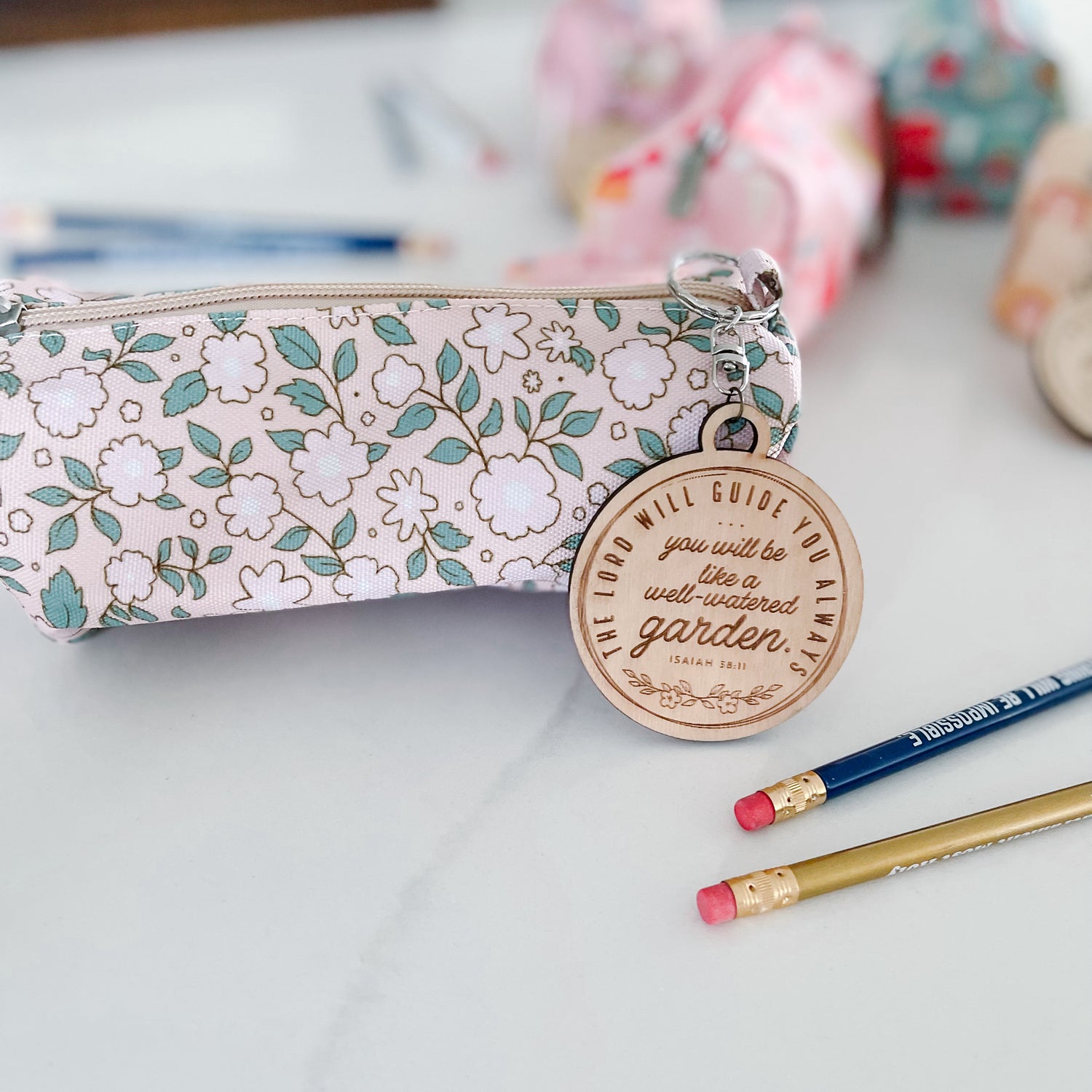 Catholic Pencil Case with Wooden Keychain