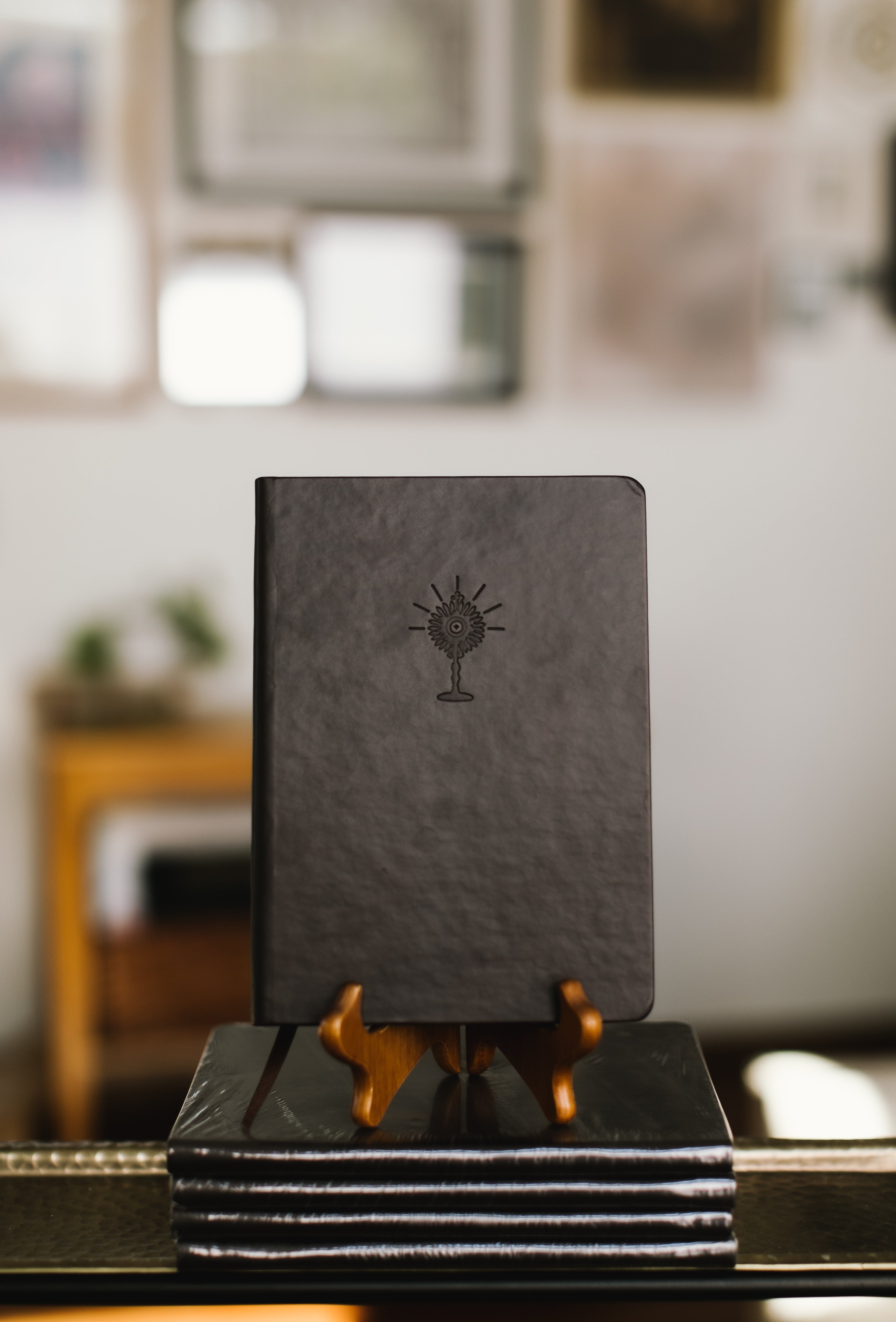 Dark Brown Faux Leather Notebook with Embossed Monstrance