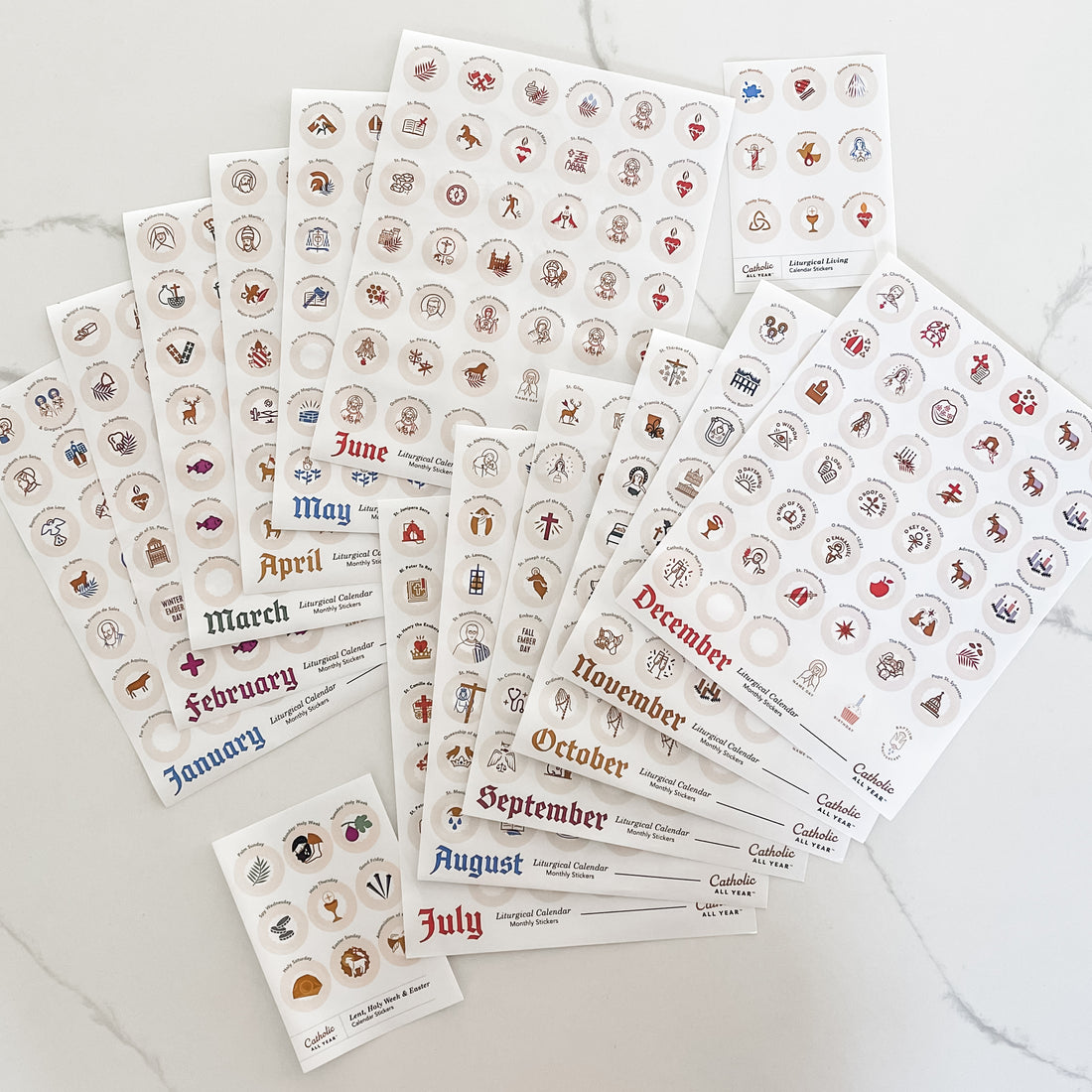 Set of 12 Monthly Calendar Stickers + Liturgical Packs