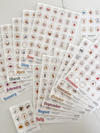 Set of 12 Monthly Calendar Stickers + Liturgical Packs