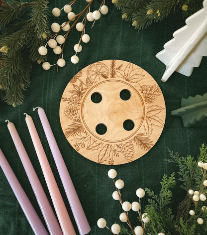 Engraved Wooden Advent Candle Holder Wreath