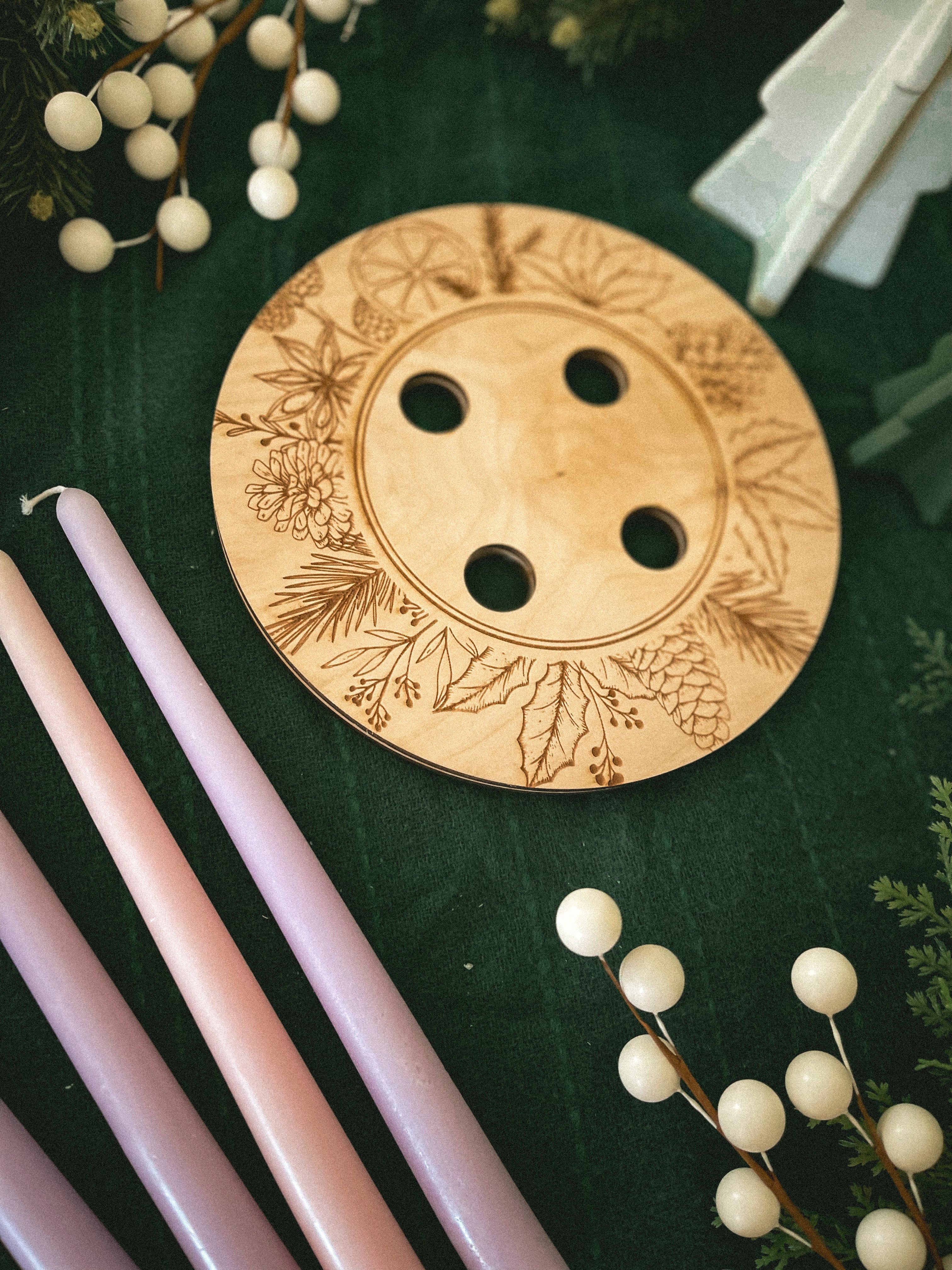 Engraved Wooden Advent Candle Holder Wreath