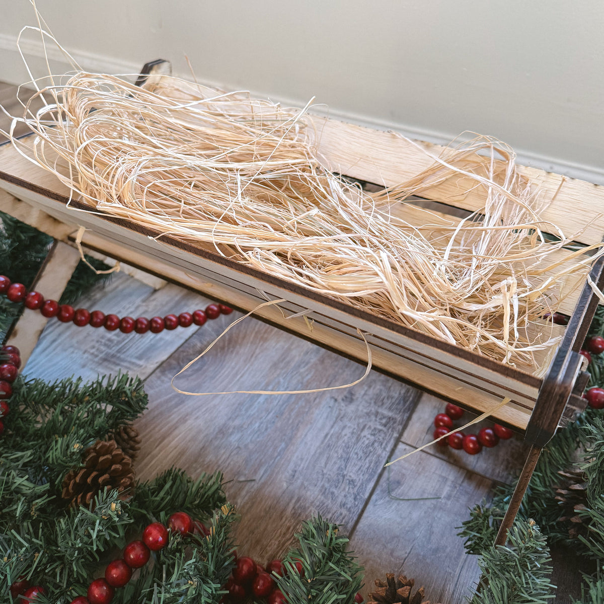 Mega Wooden Manger with Straw + Baby Jesus