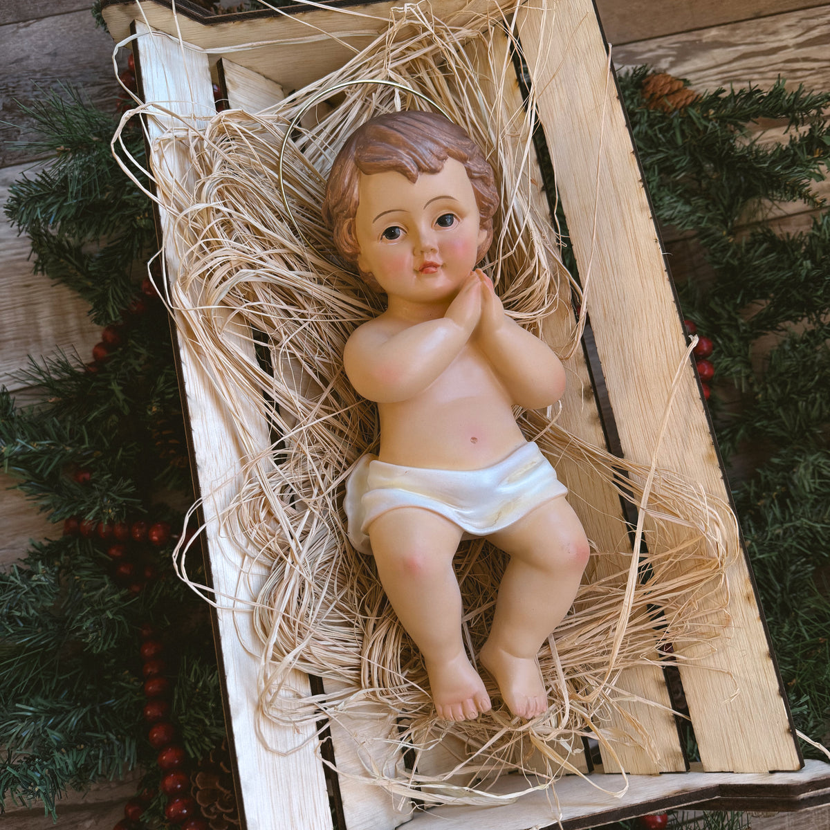 Mega Wooden Manger with Straw + Baby Jesus