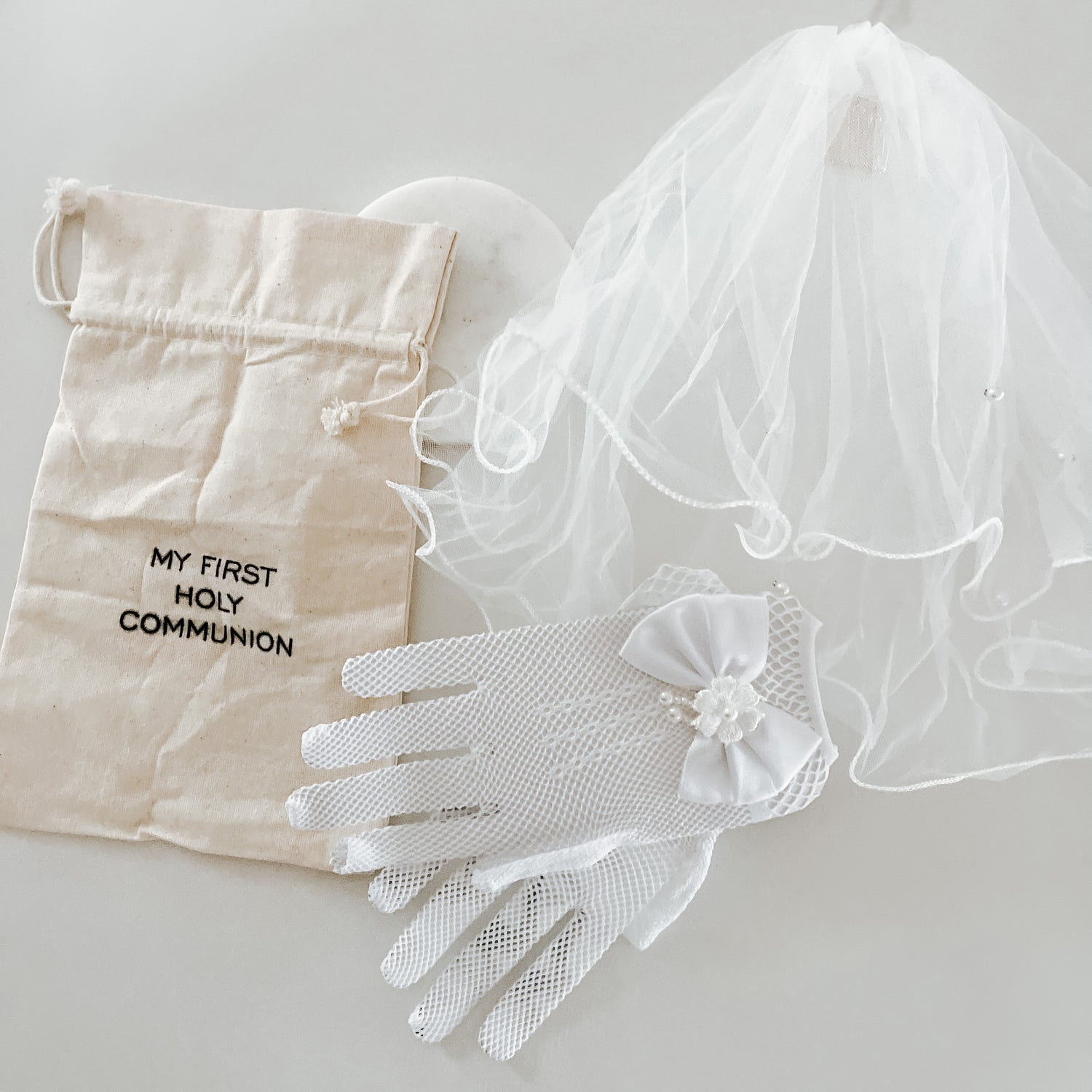 First Communion Set for Girls - Veil, Gloves, &amp; Necklace