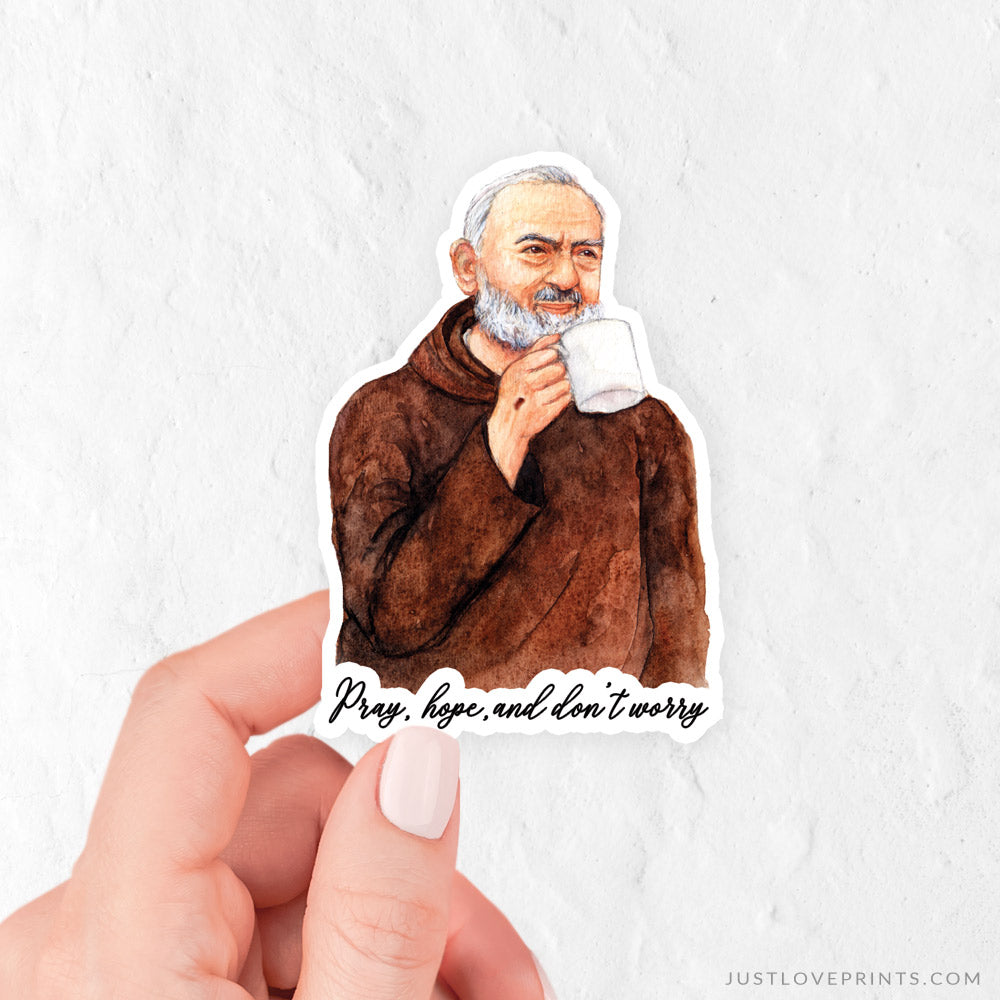St. Padre Pio &quot;Sipping with the Saints&quot; Vinyl Sticker