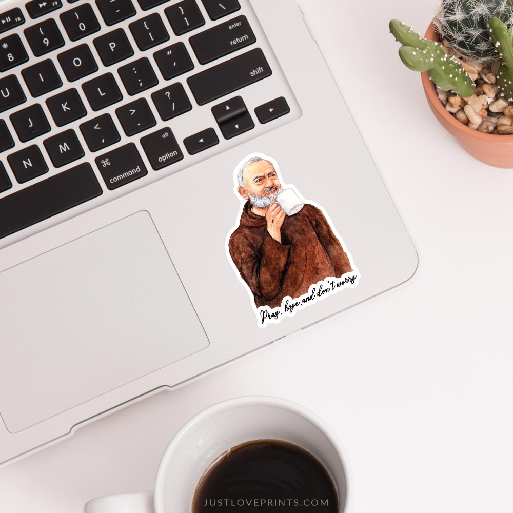 St. Padre Pio &quot;Sipping with the Saints&quot; Vinyl Sticker