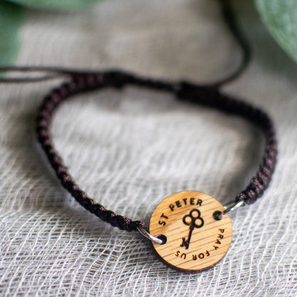 Wooden Saint Medal Bracelet (Adjustable)