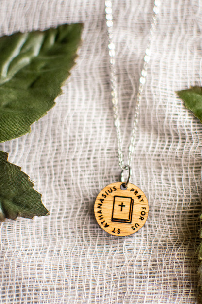 Wooden Saint Medal Necklace