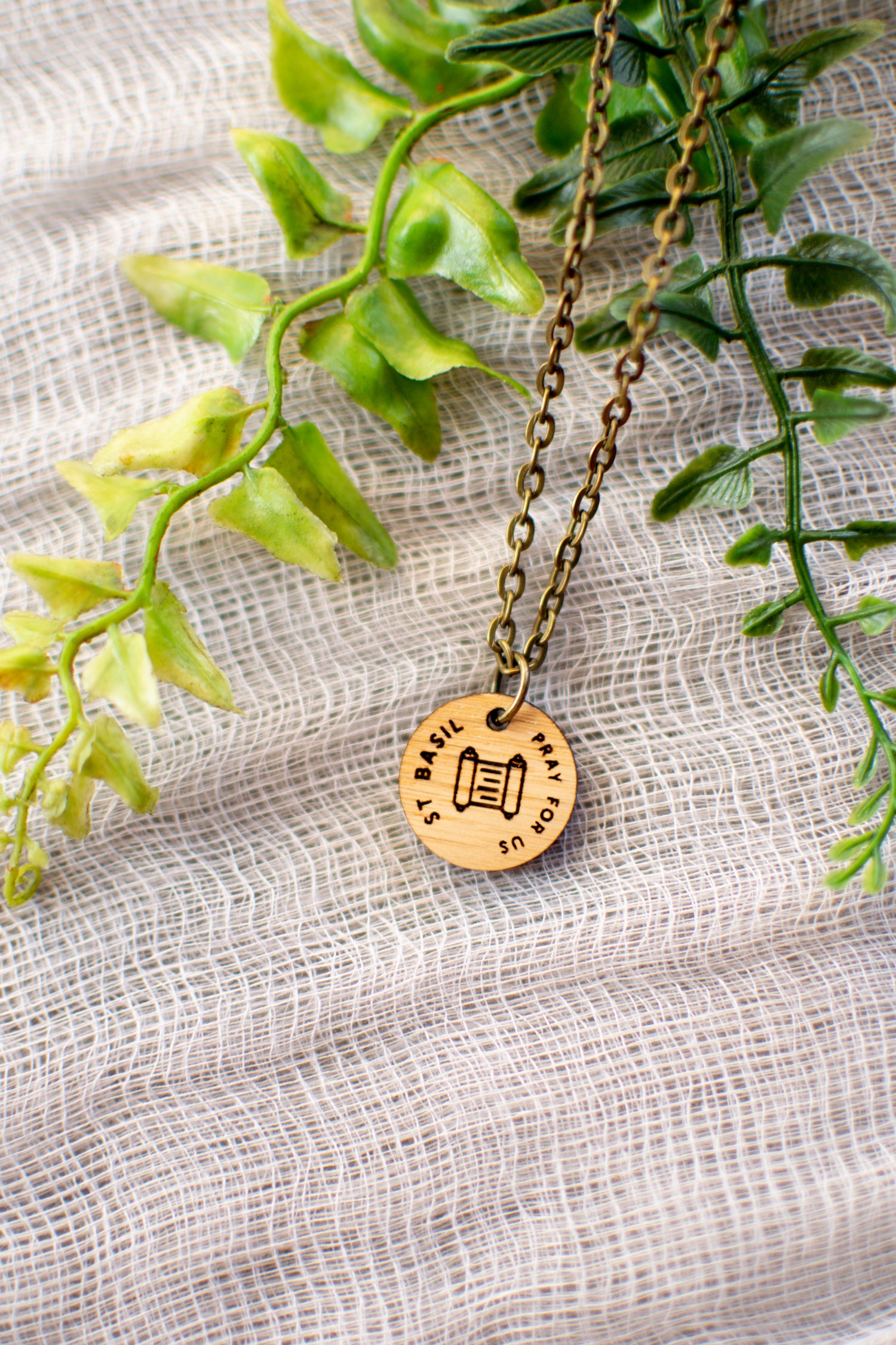 Wooden Saint Medal Necklace