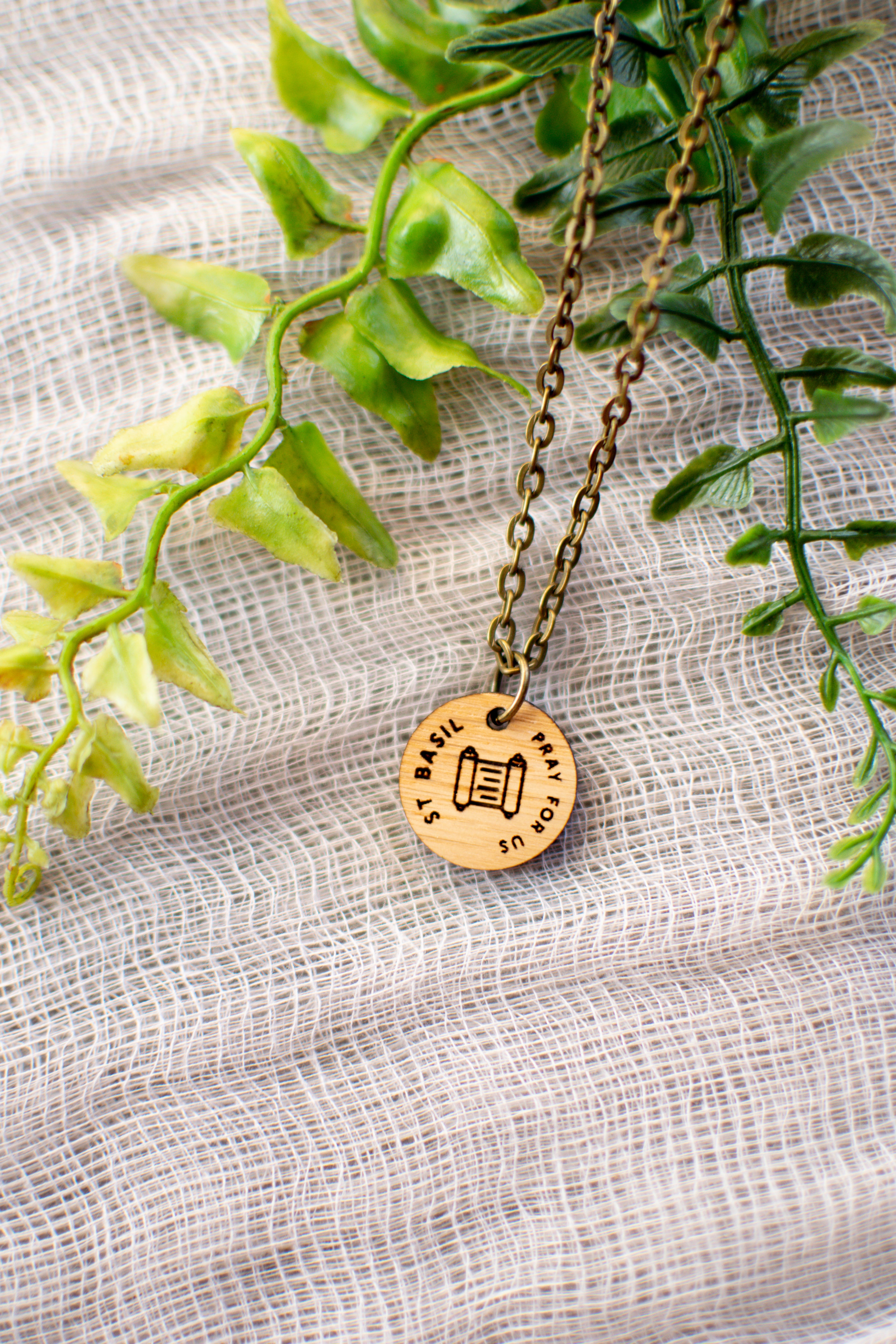 Wooden Saint Medal Necklace