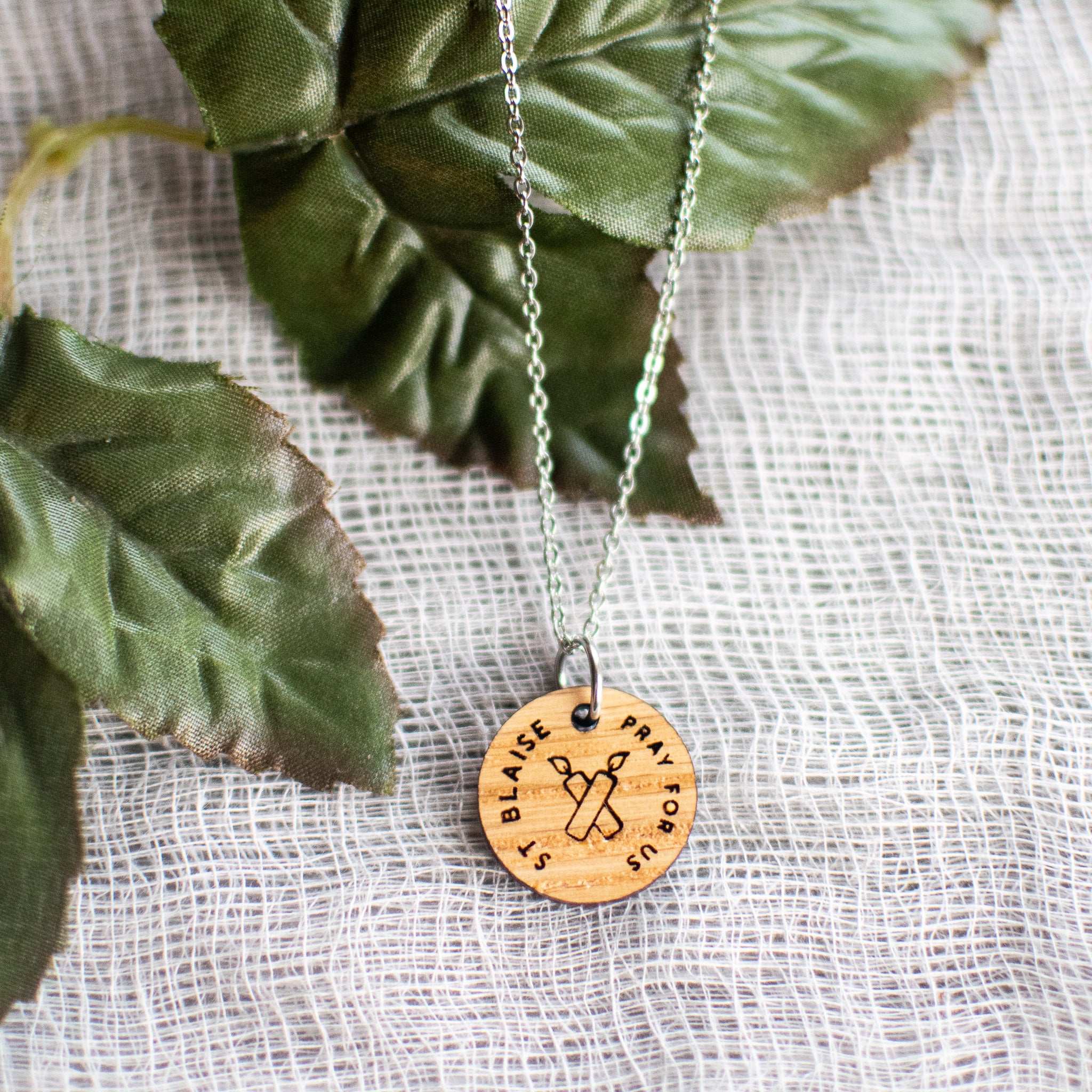 Wooden Saint Medal Necklace