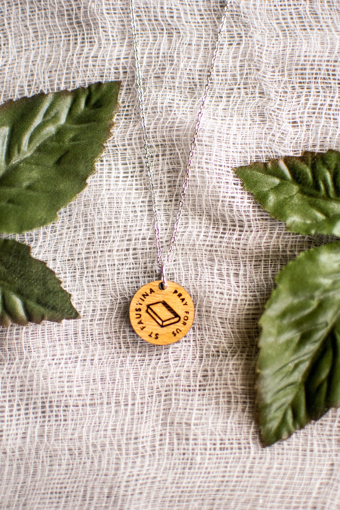 Wooden Saint Medal Necklace