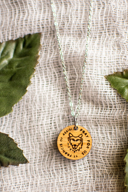 Wooden Saint Medal Necklace