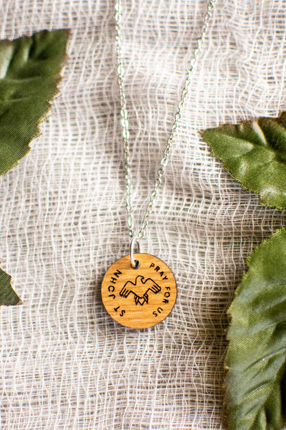 Wooden Saint Medal Necklace