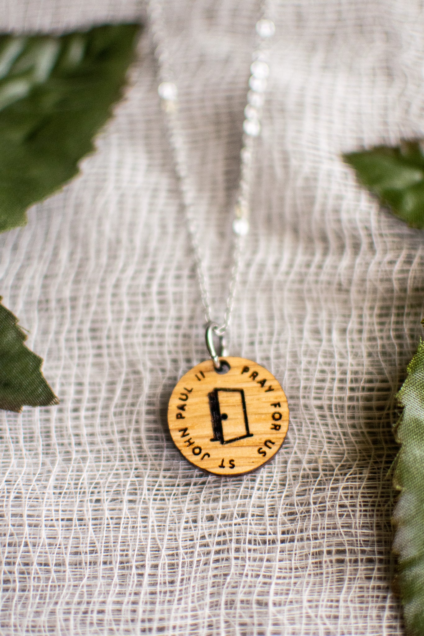 Wooden Saint Medal Necklace