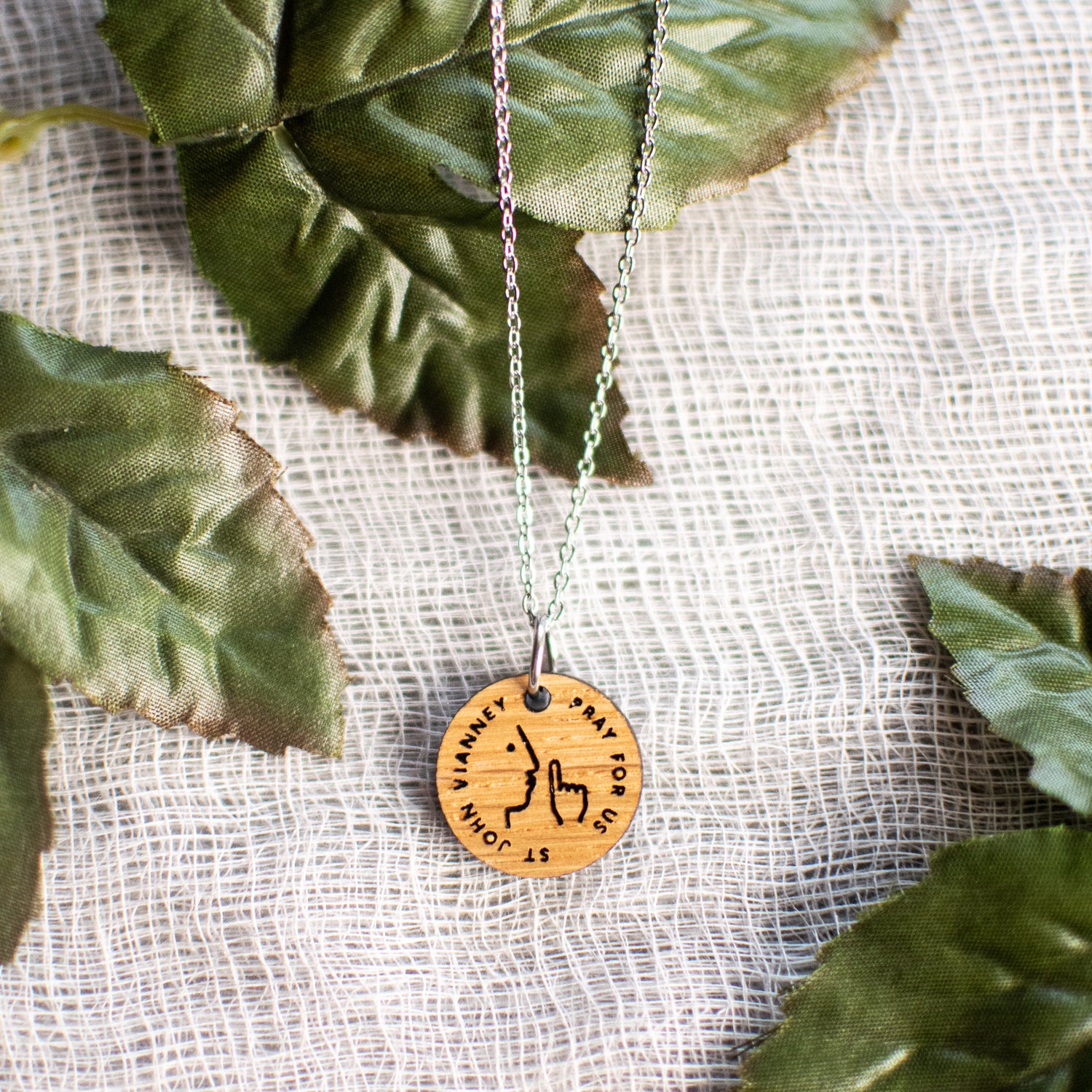 Wooden Saint Medal Necklace