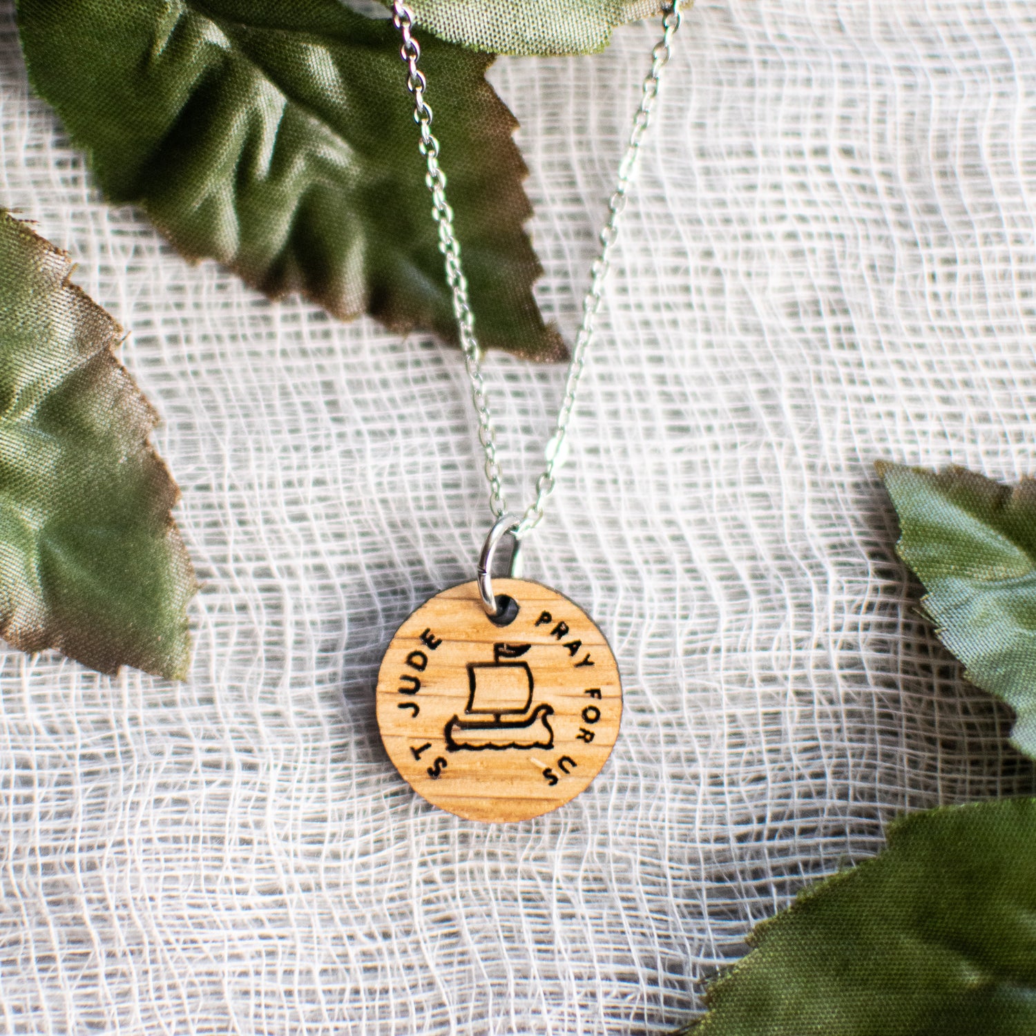 Wooden Saint Medal Necklace