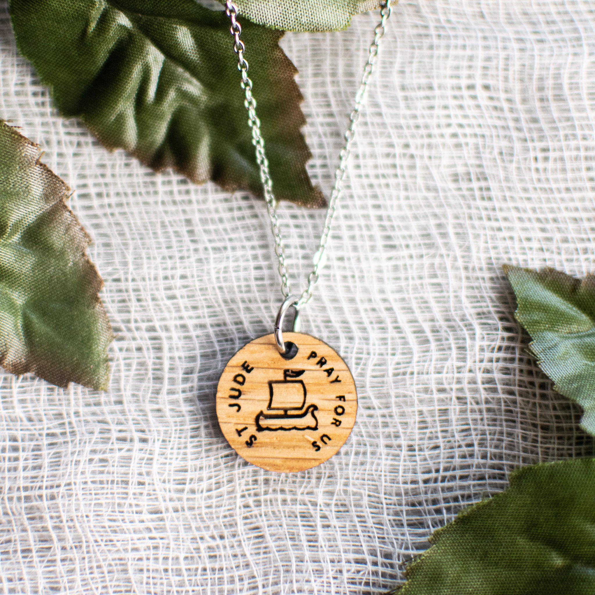 Wooden Saint Medal Necklace