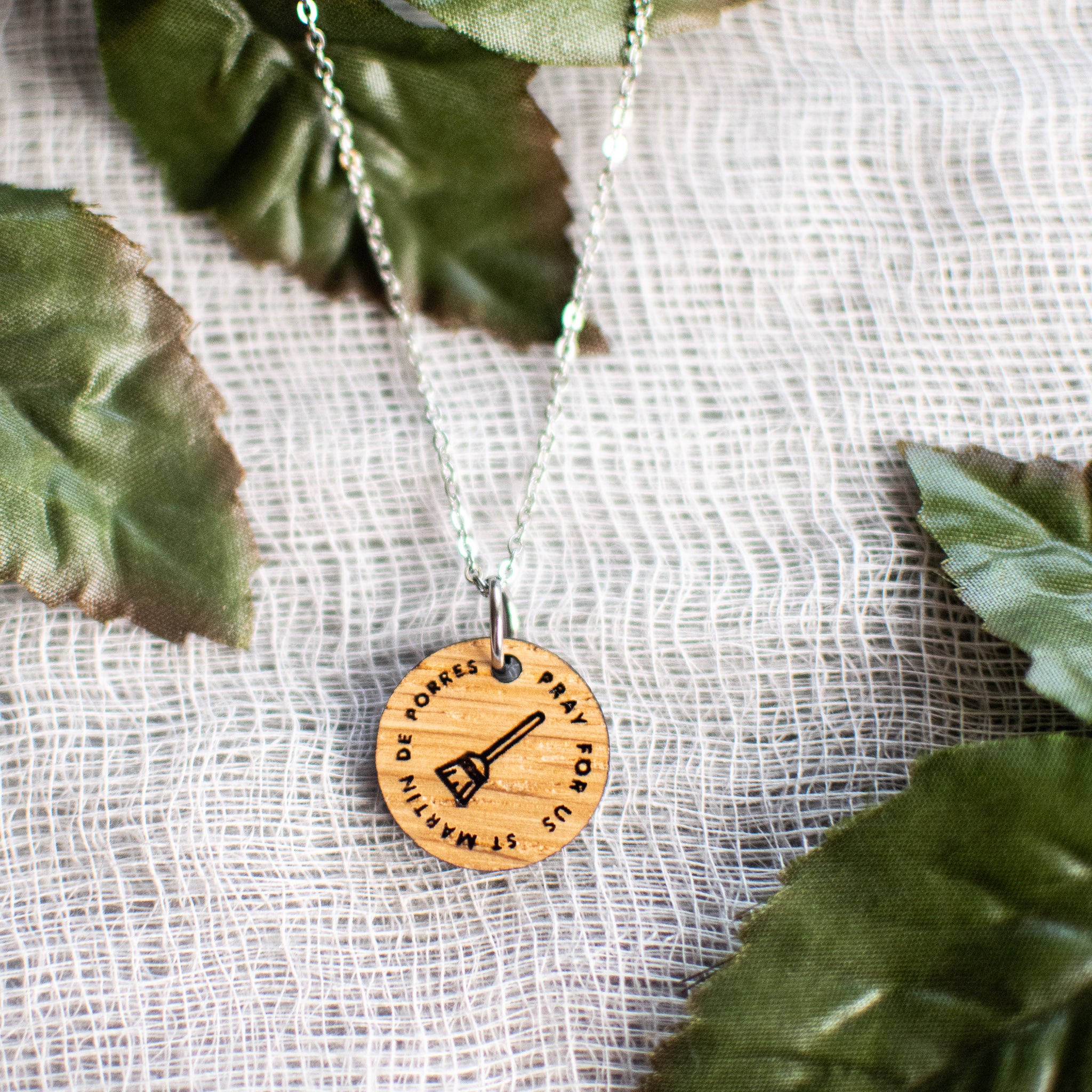 Wooden Saint Medal Necklace