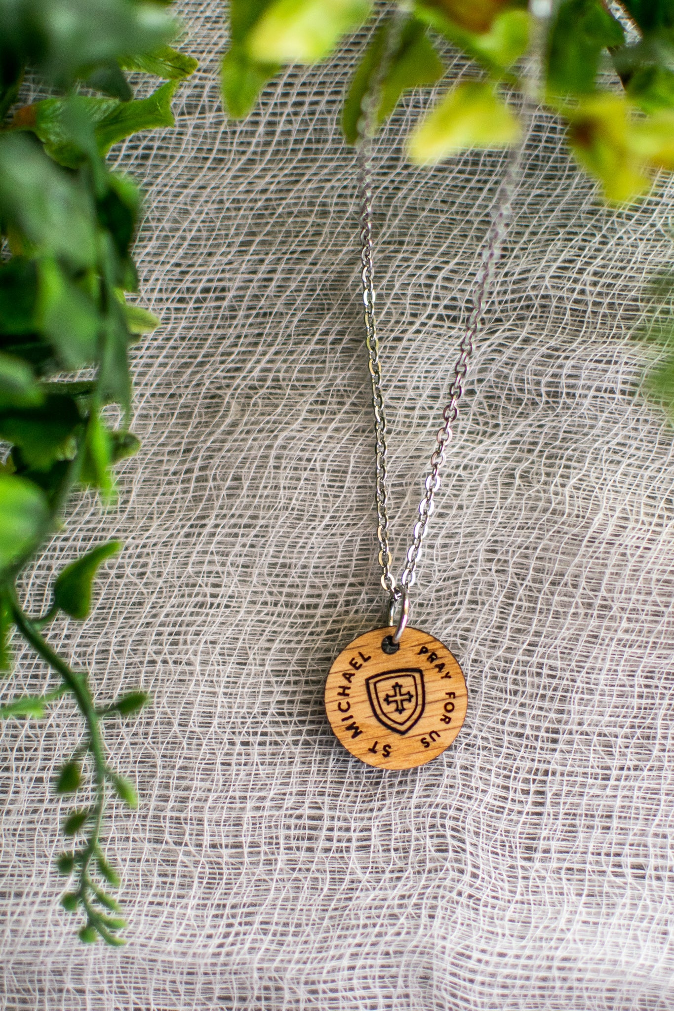 Wooden Saint Medal Necklace