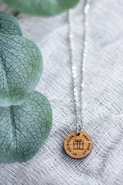 Wooden Saint Medal Necklace