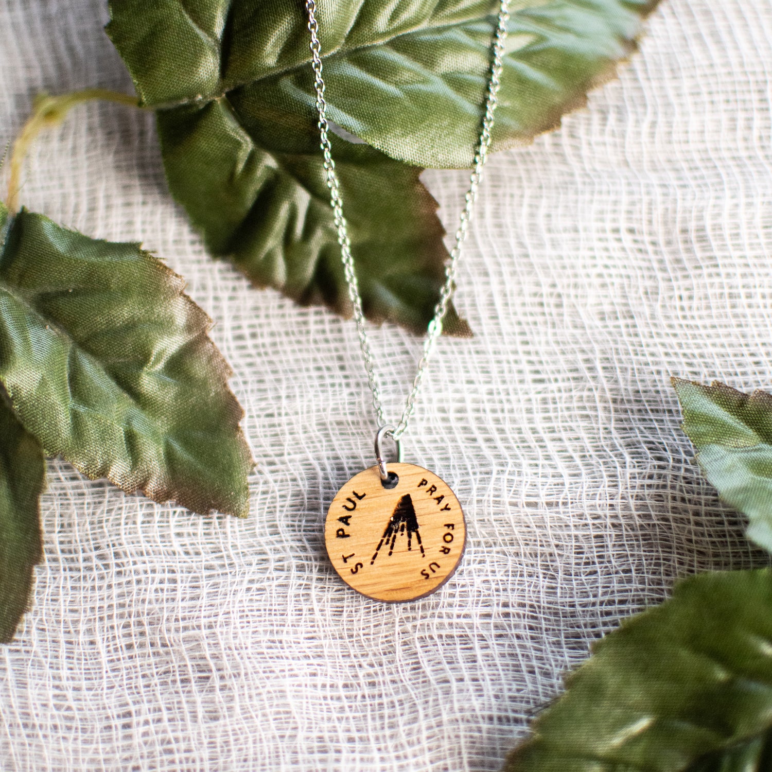 Wooden Saint Medal Necklace