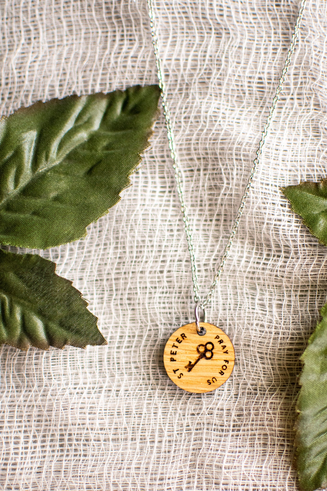 Wooden Saint Medal Necklace