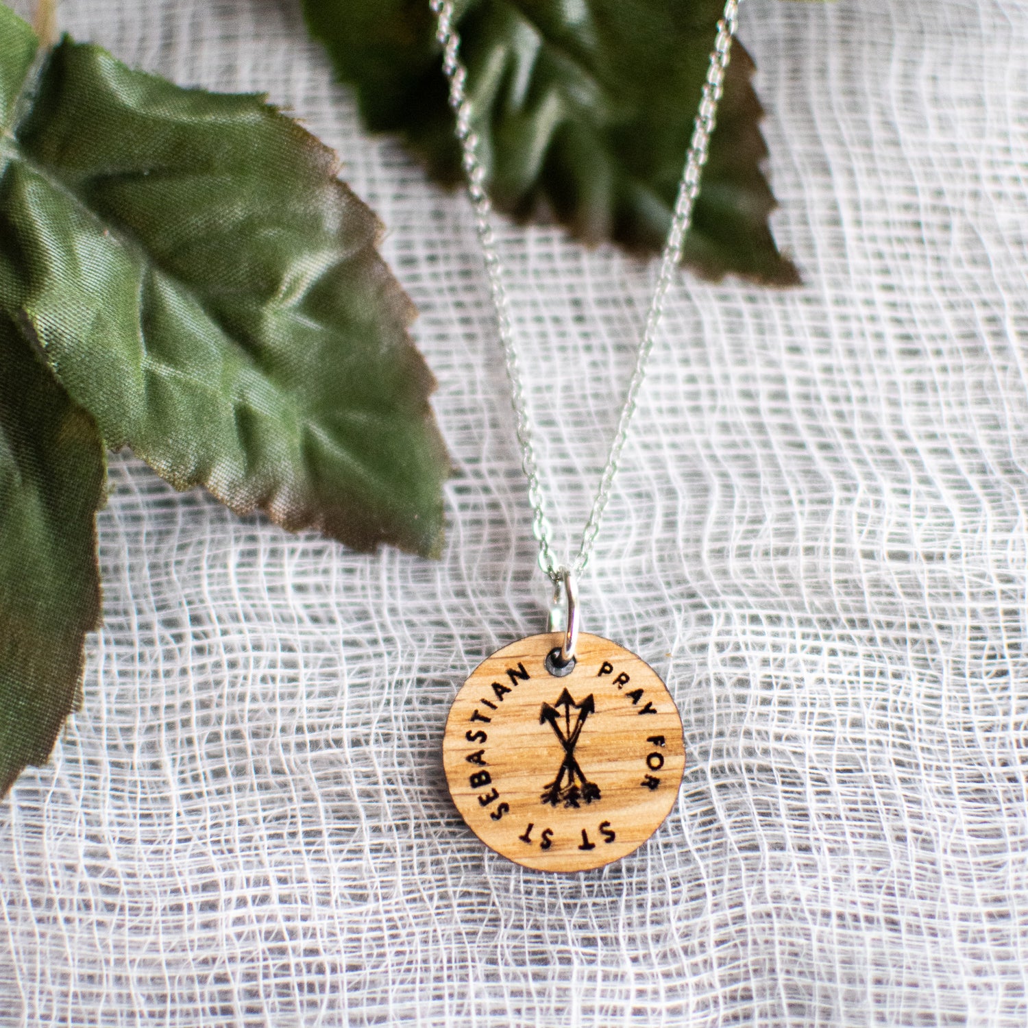 Wooden Saint Medal Necklace