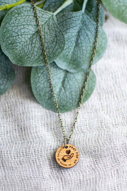 Wooden Saint Medal Necklace