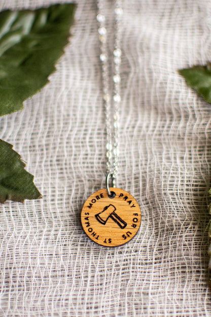 Wooden Saint Medal Necklace